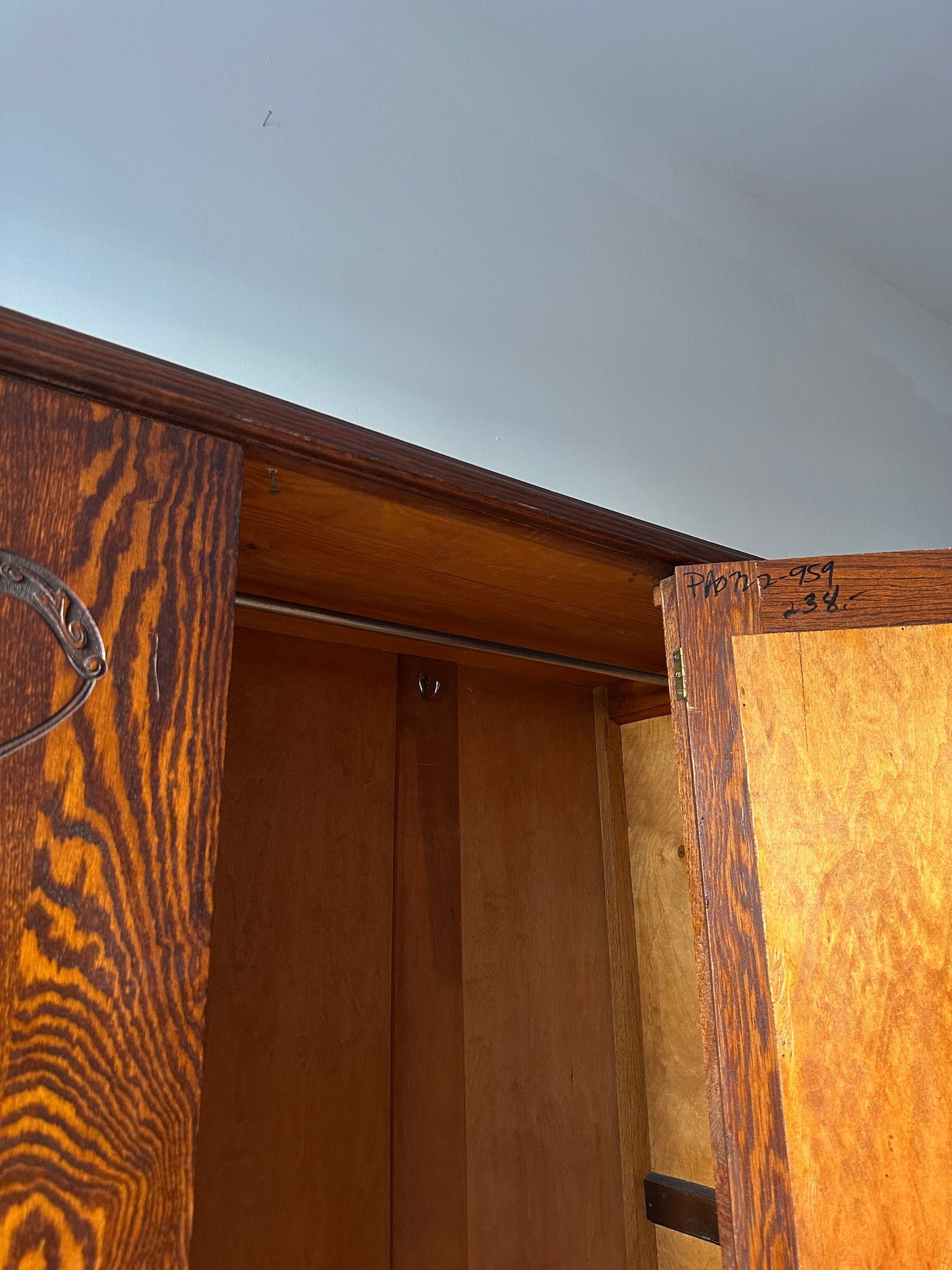English Tiger oak armoire