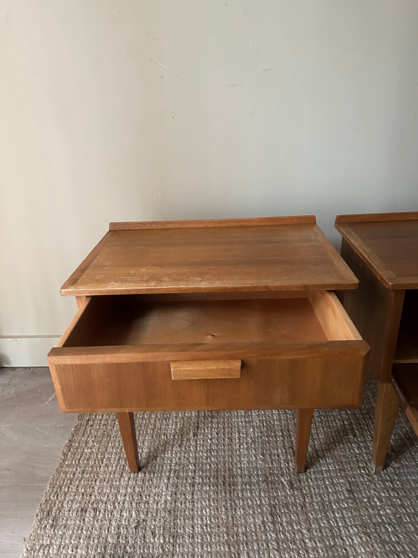 Danish walnut bedside table (left).