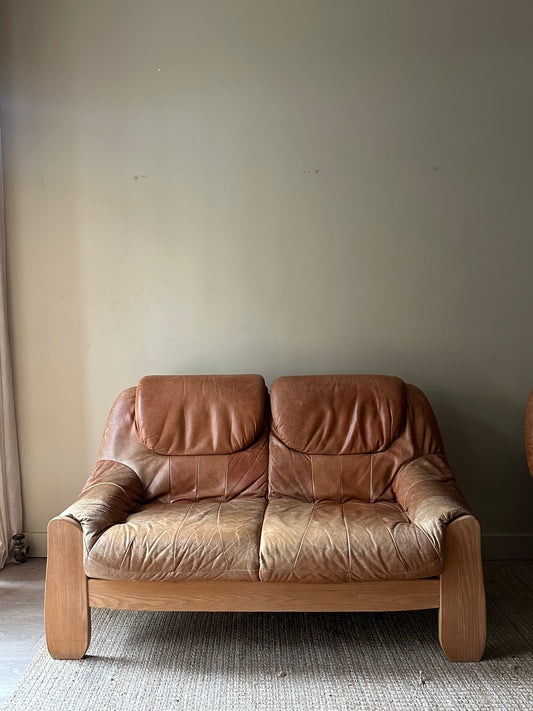 French leather and pine sofa