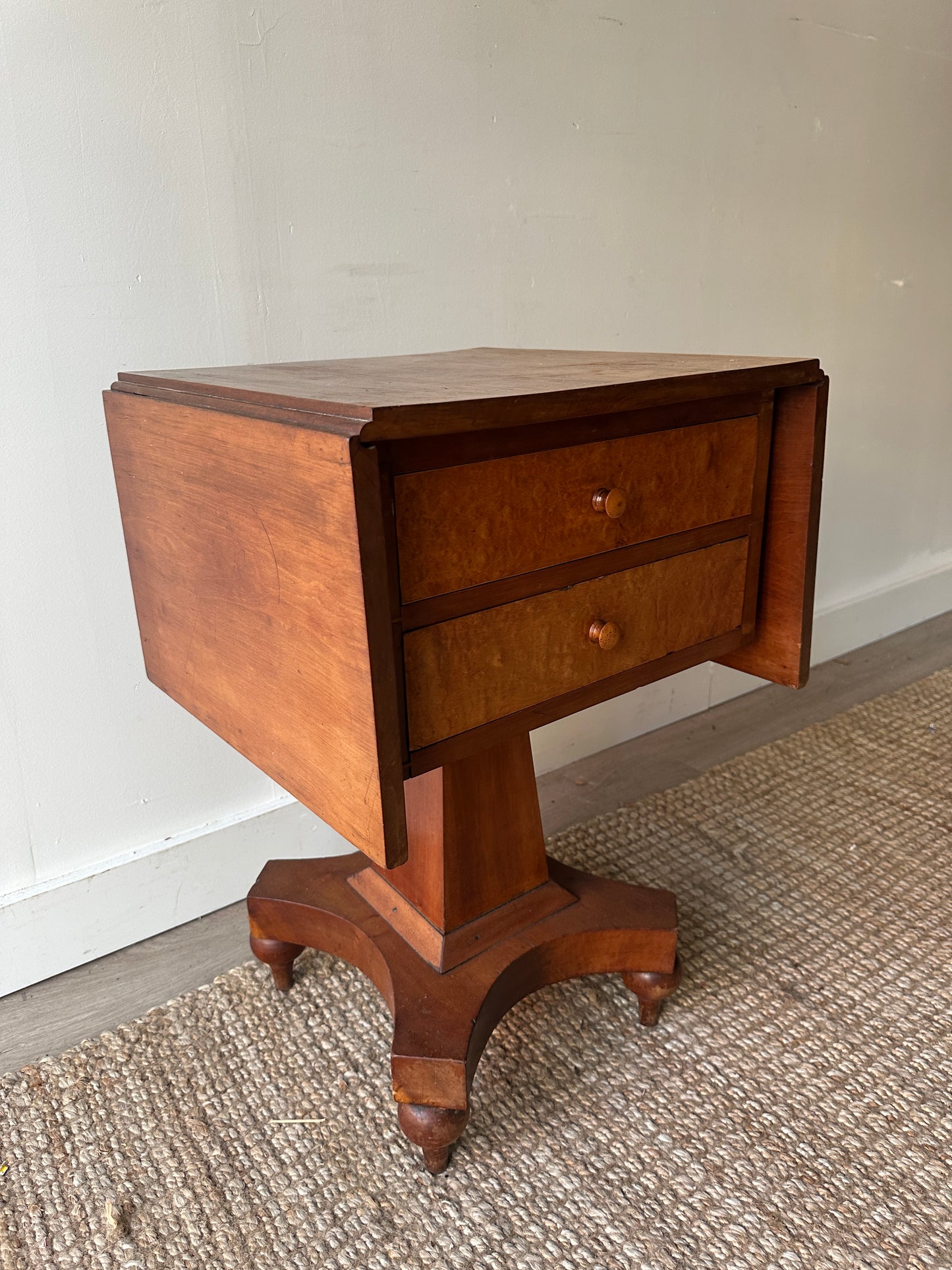 19th c. cherry and Birds Eye maple drop leaf stand