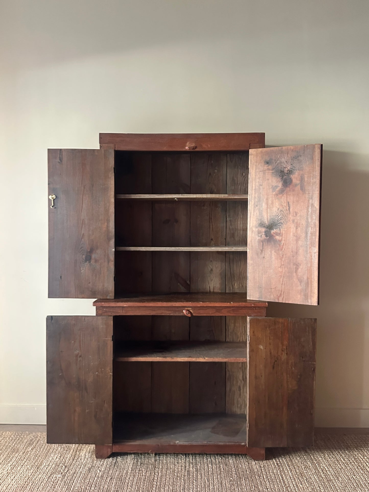 19th c. pine stepback cupboard