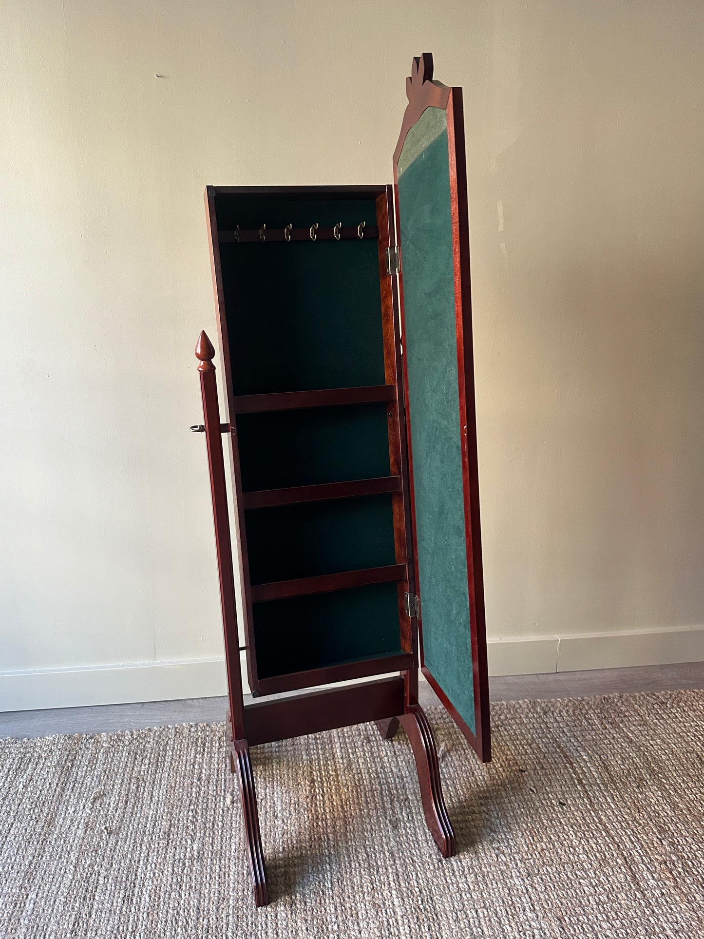 Mahogany Cheval mirror w jewelry cabinet