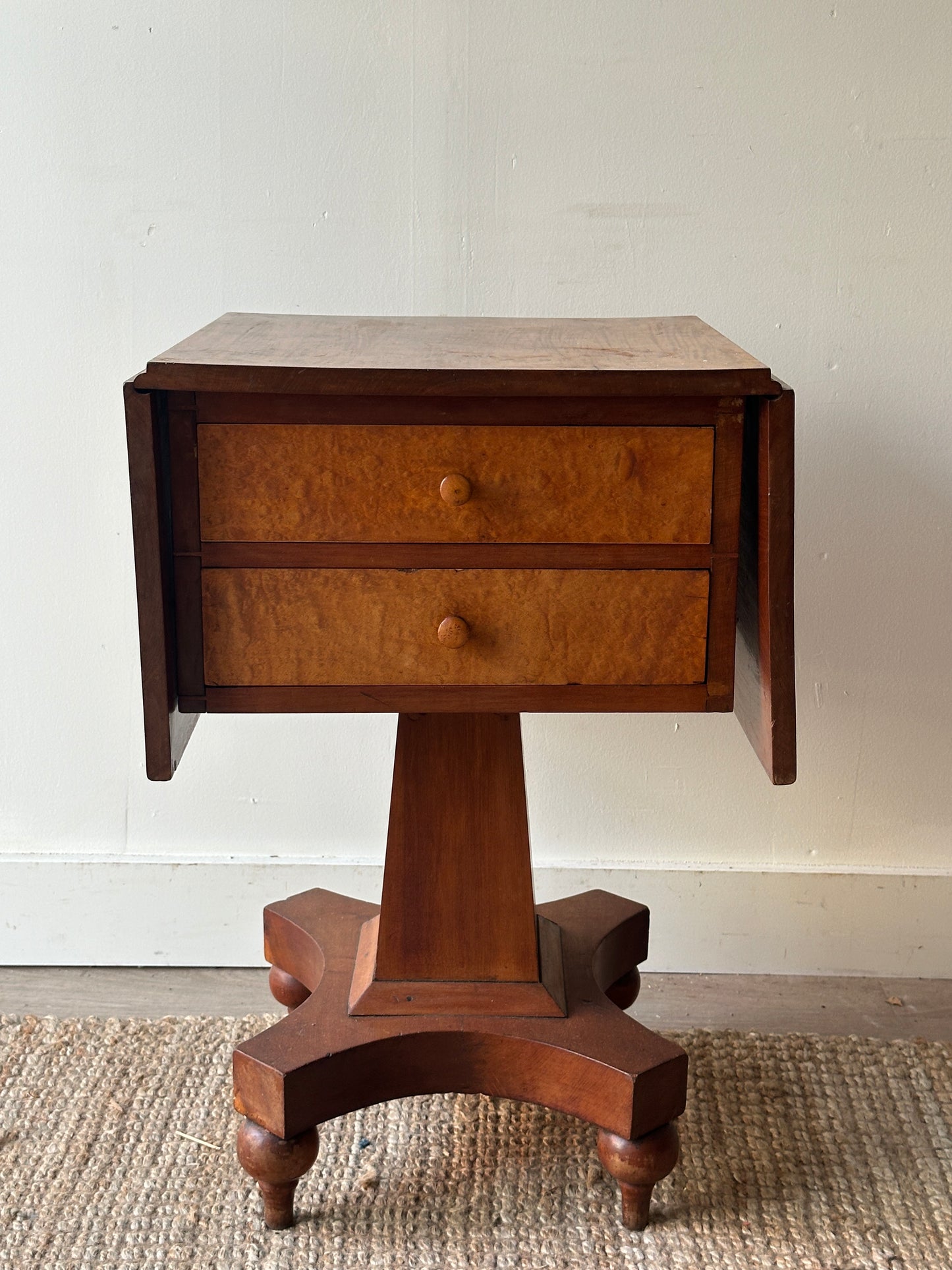19th c. cherry and Birds Eye maple drop leaf stand