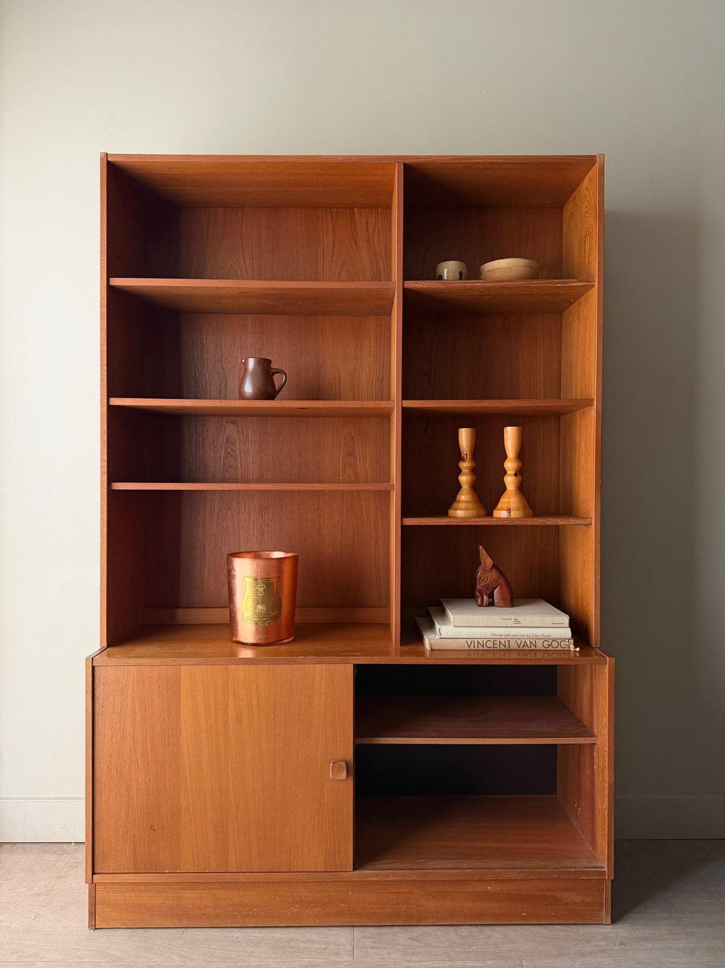 Danish teak two piece bookcase with drawers