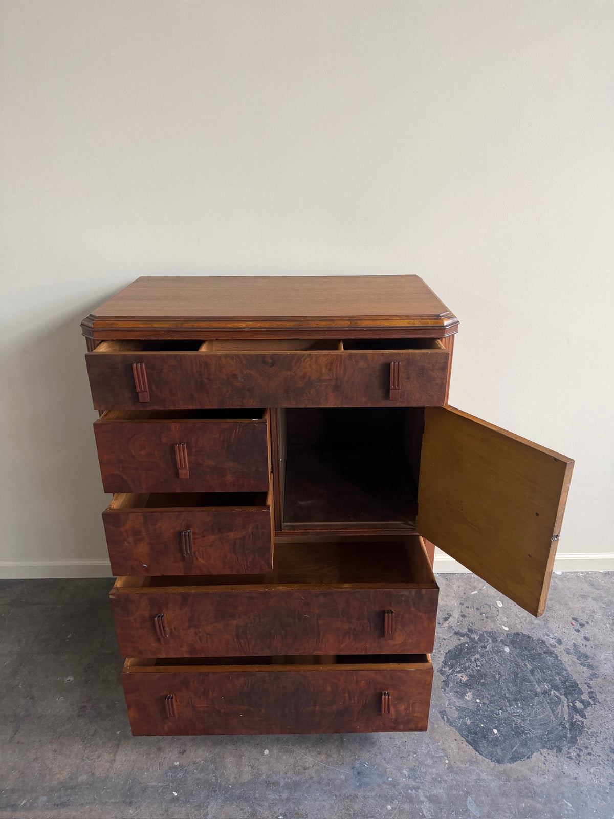 Deco walnut tallboy dresser