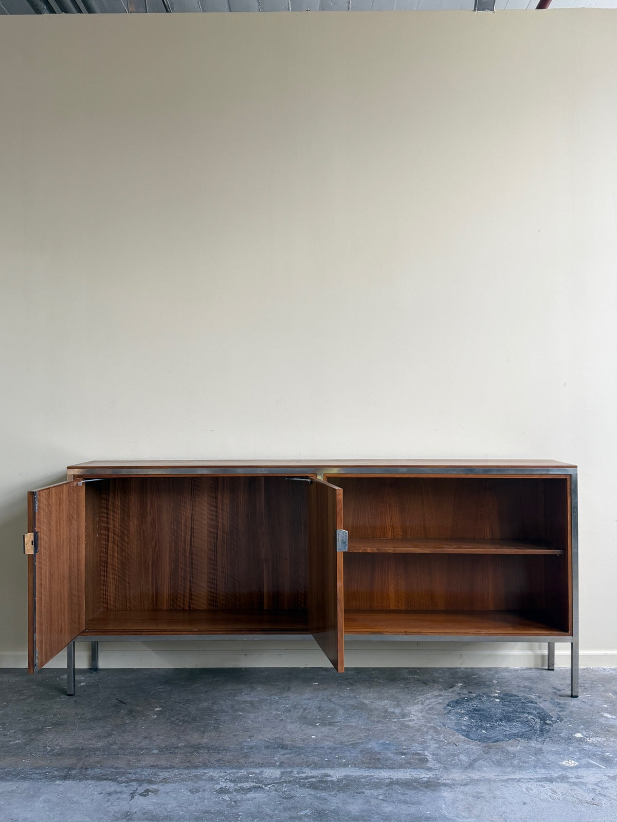 Nichols English bookcase with green vinyl doors