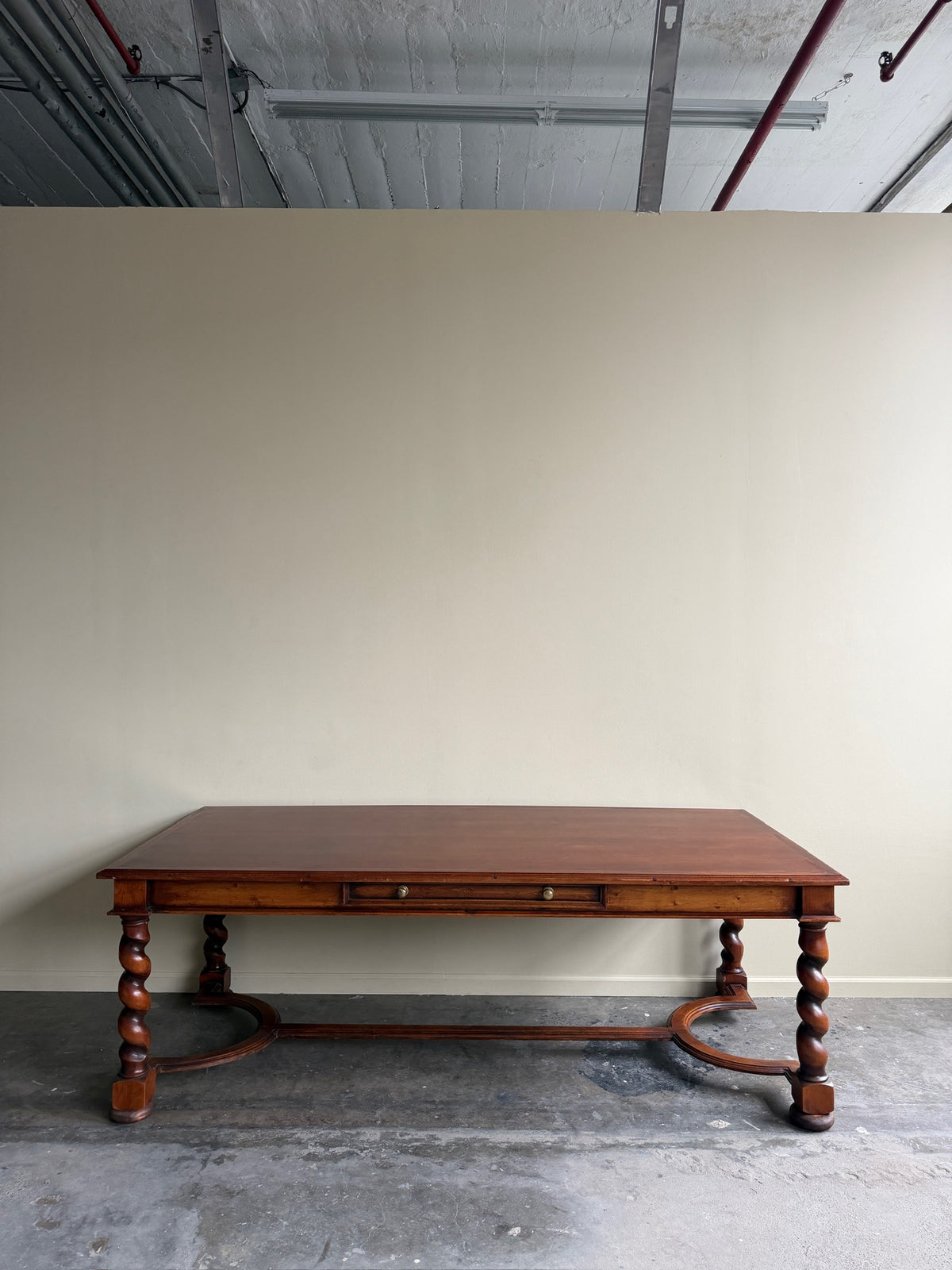 Walnut barley twist stretcher base refectory table