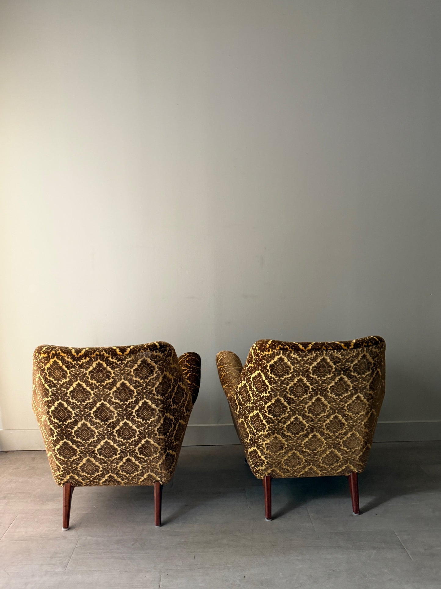 Swedish velvet club chairs. Sold individually.