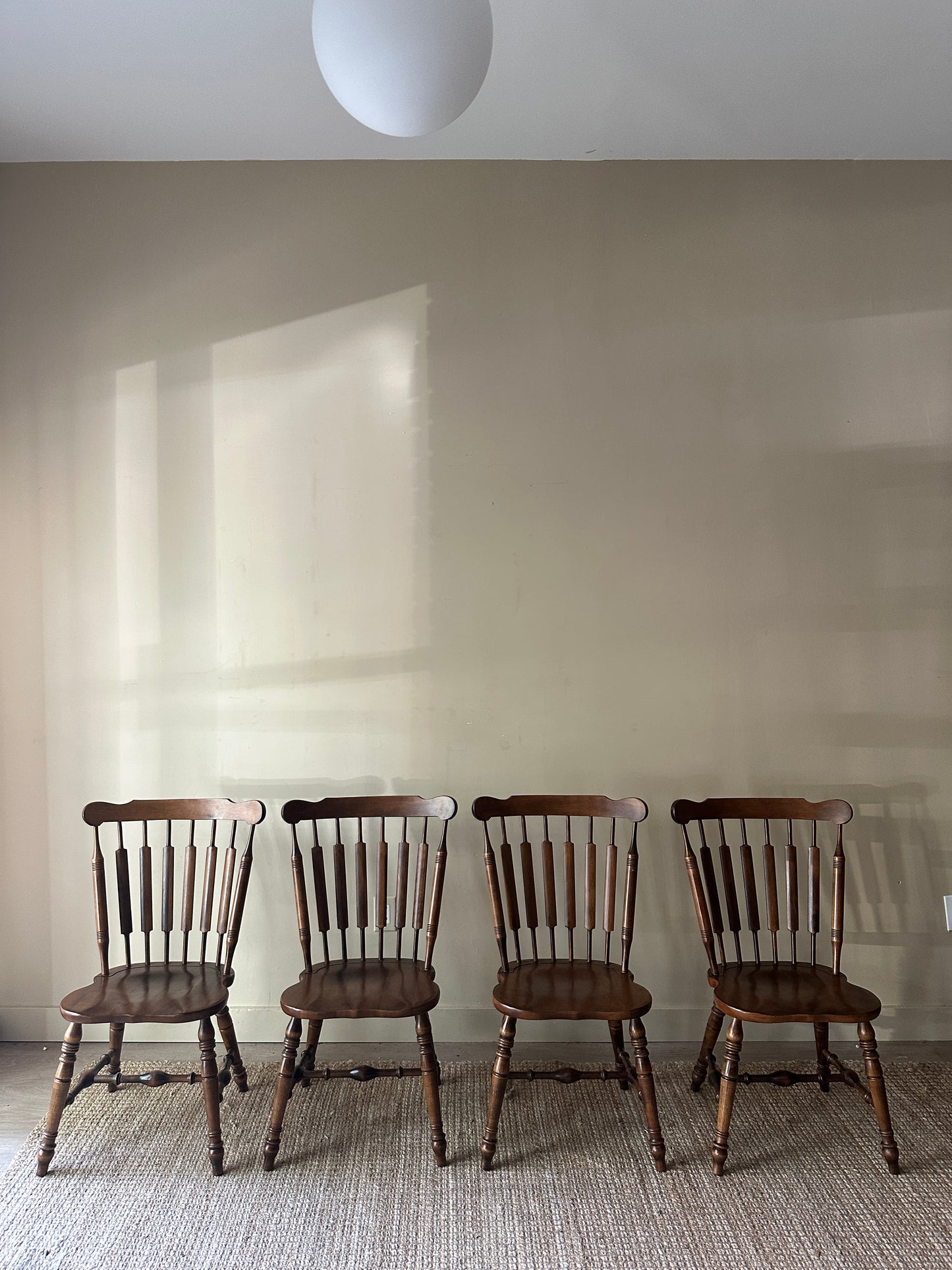 Pine dining chairs. Sold in pairs.