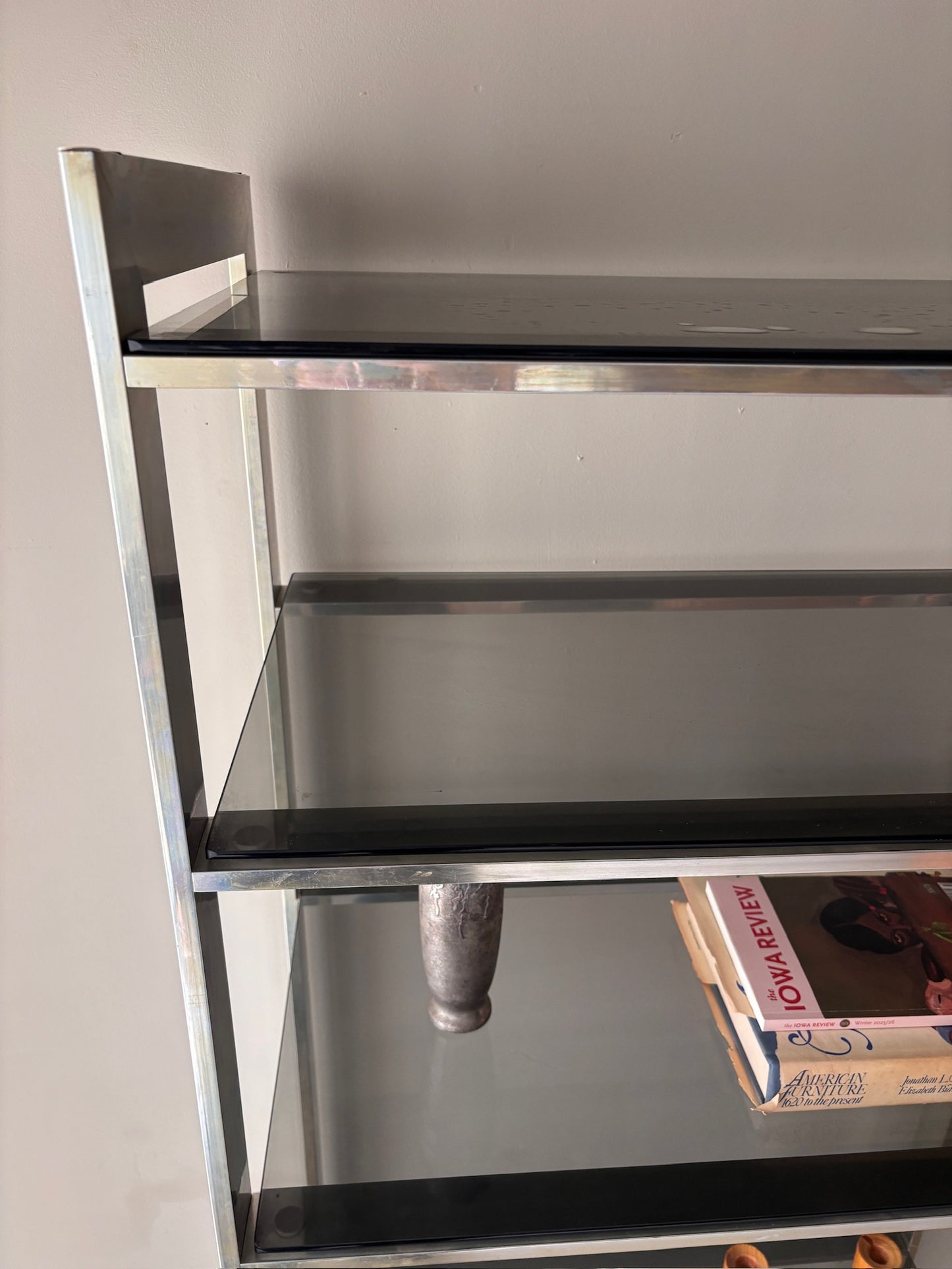 Steel and smoked glass etagere