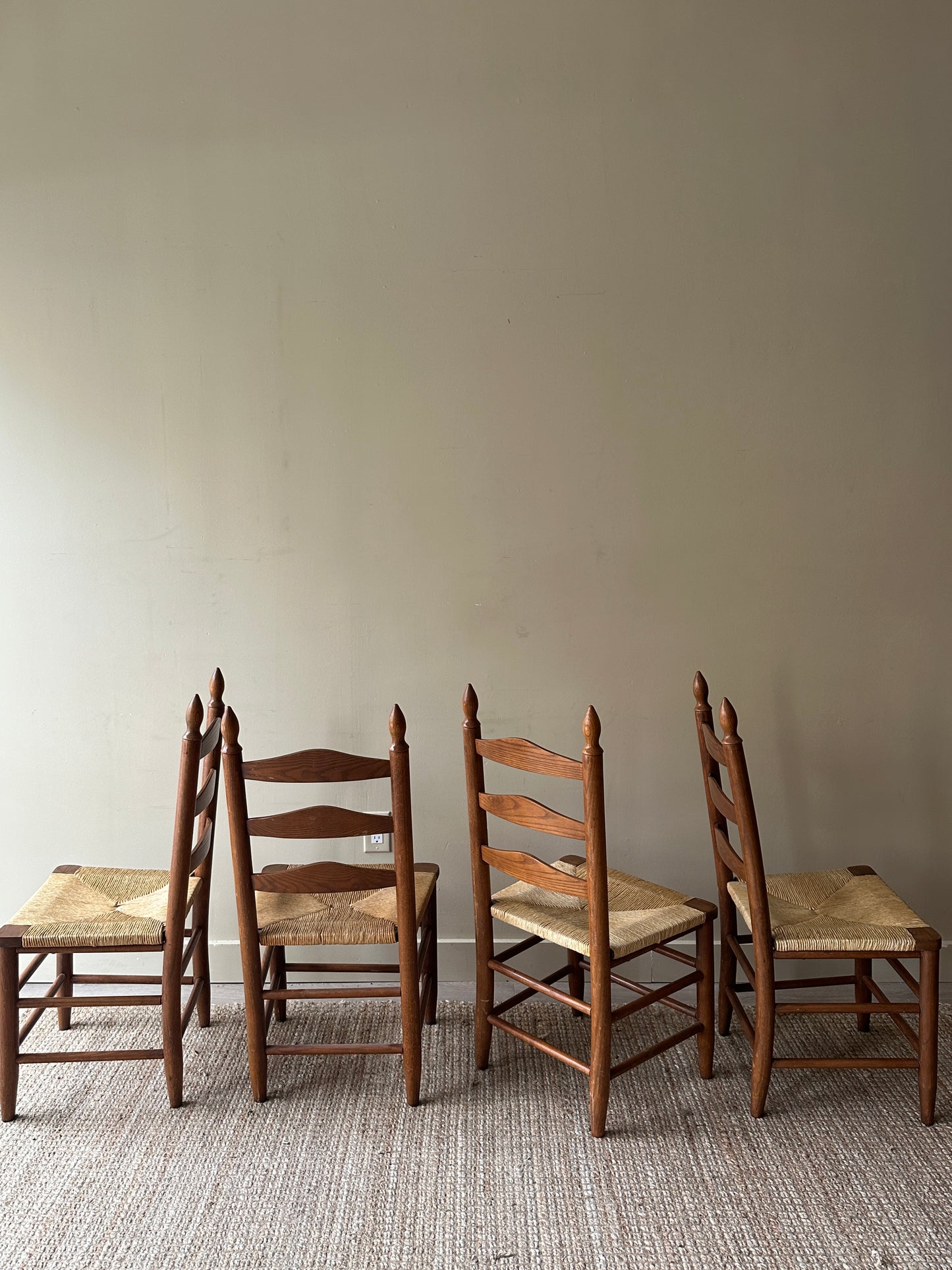 Rush ladder back chairs. Sold as set of 4.