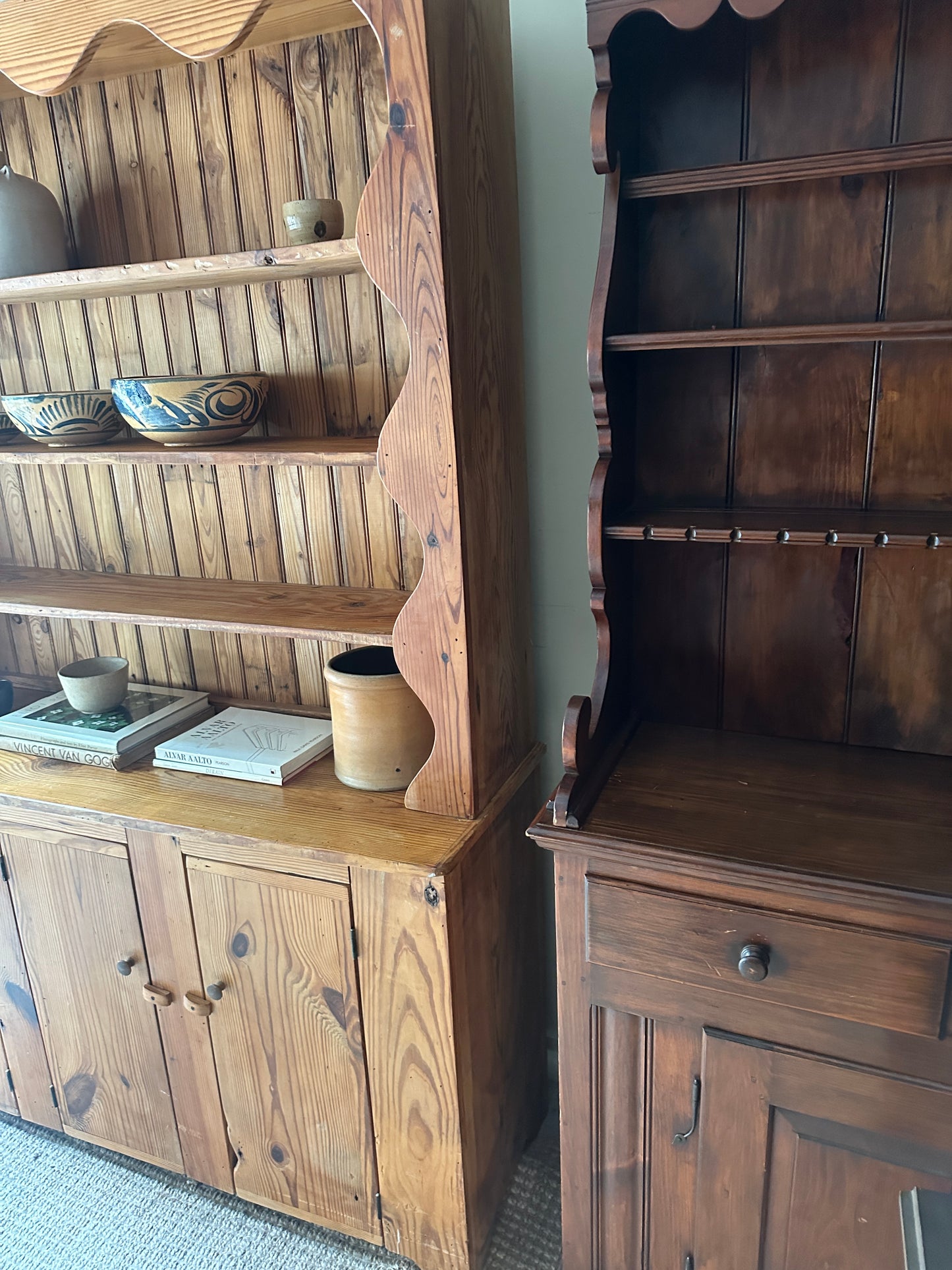 Two piece pine hutch