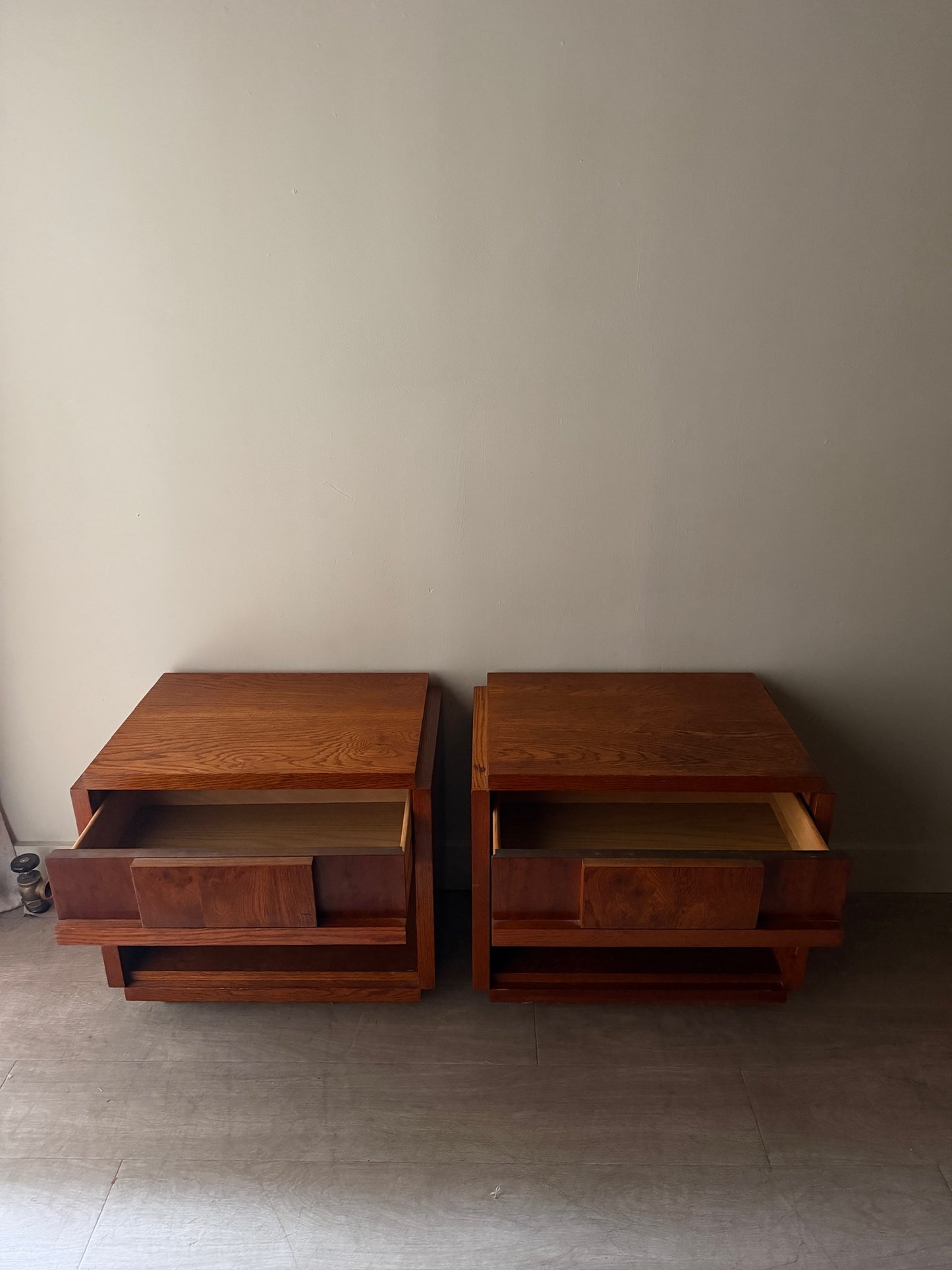 Lane walnut nightstands. Sold as a pair.