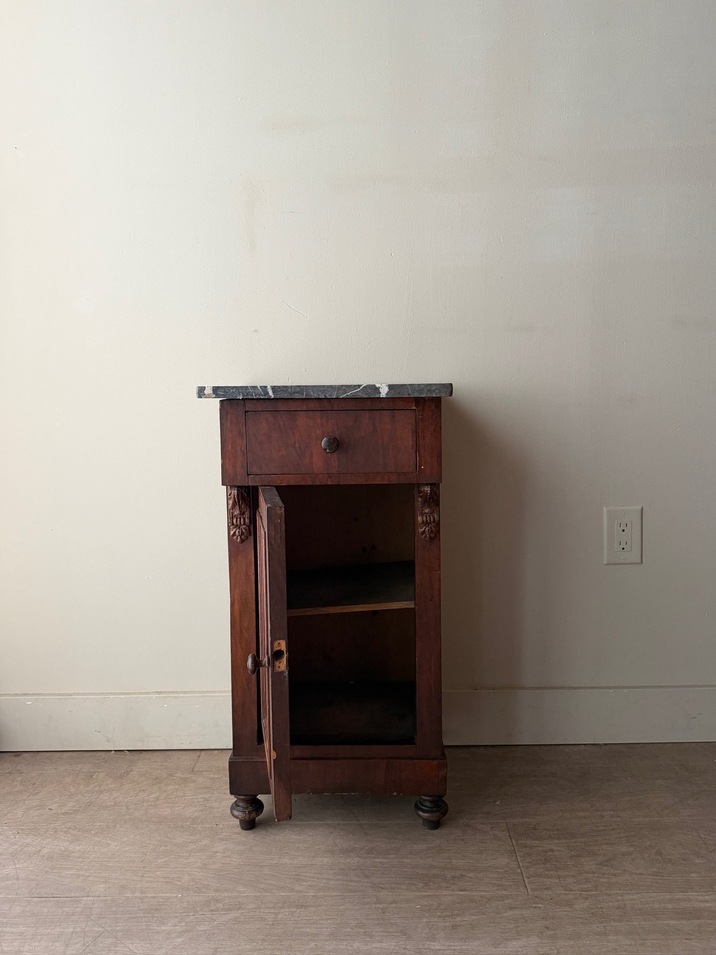 Marble top mahogany side table