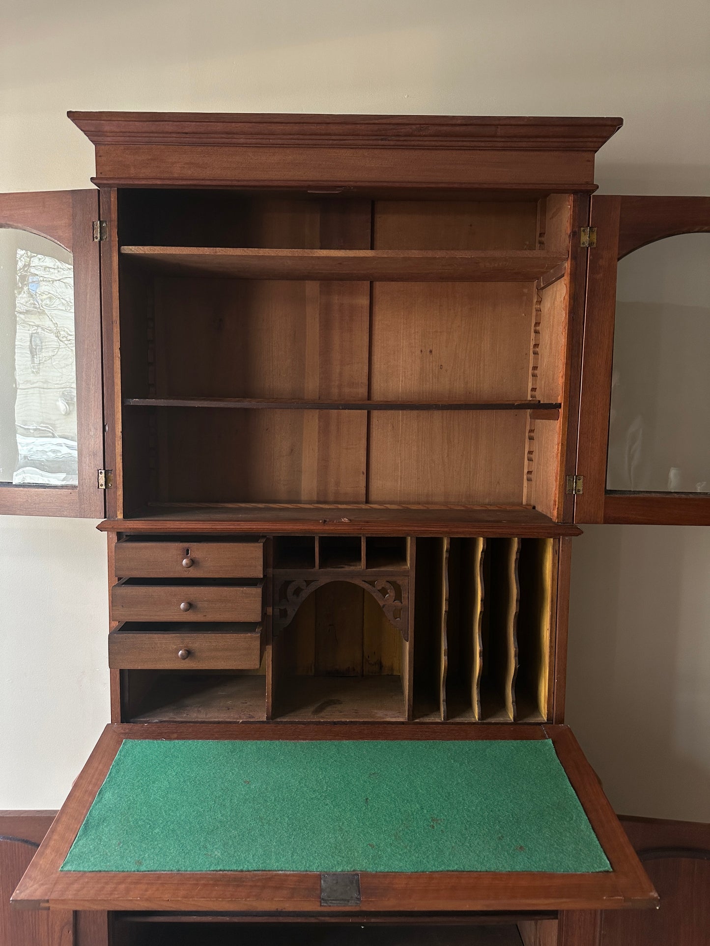 Two piece pine secretary hutch