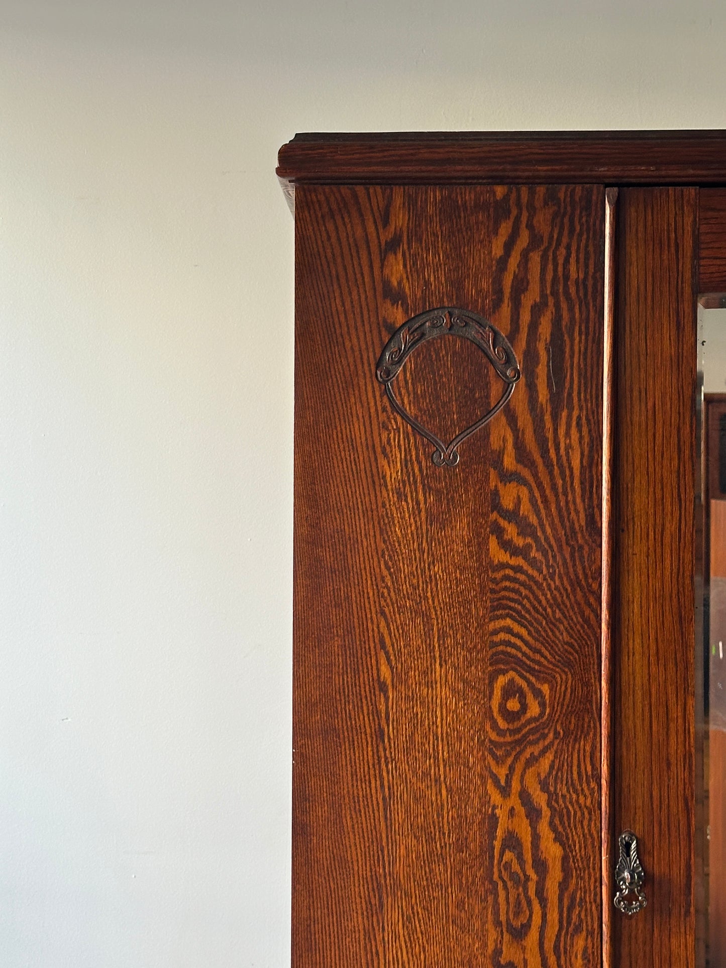 English Tiger oak armoire