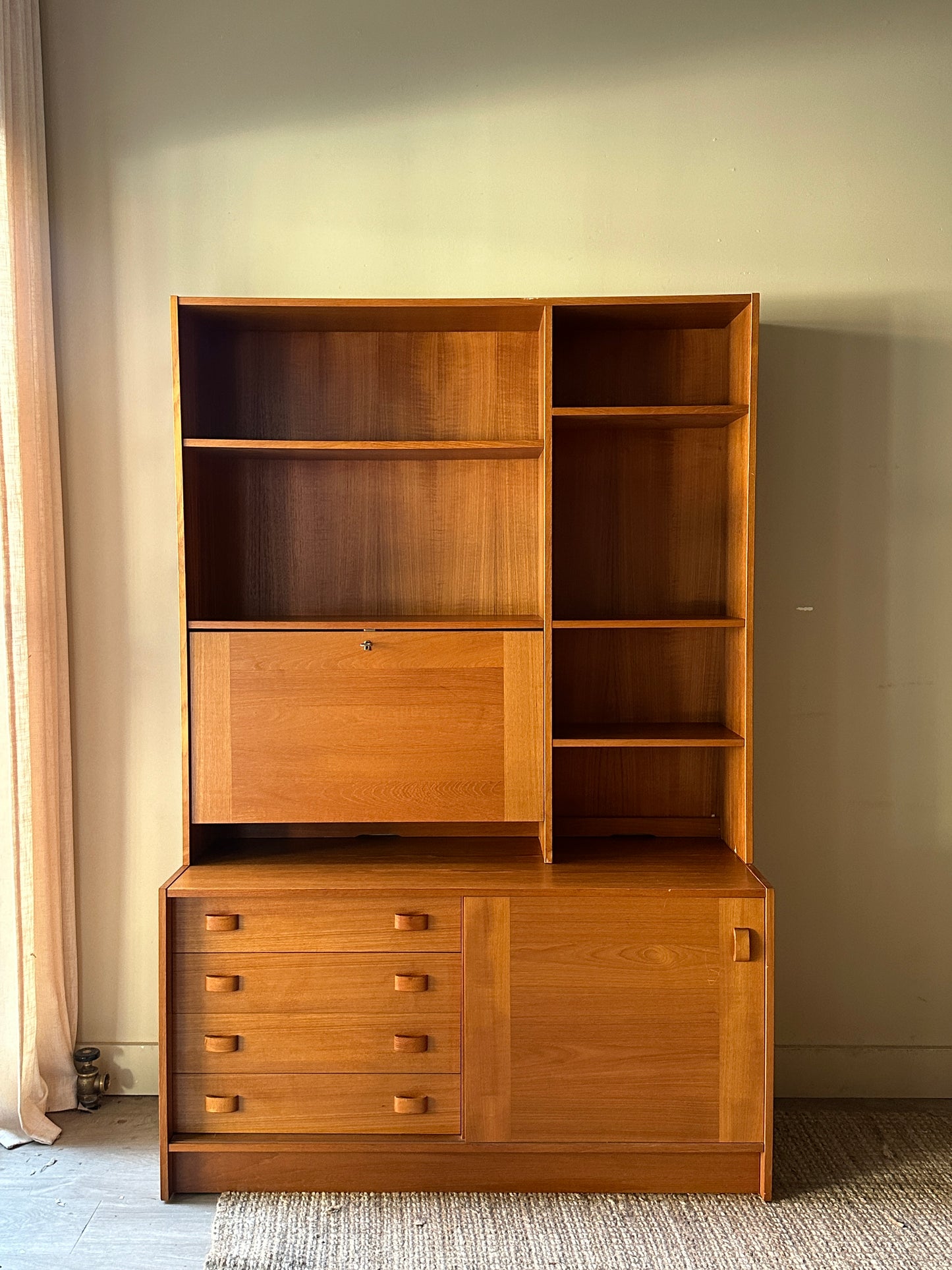 Two piece teak hutch