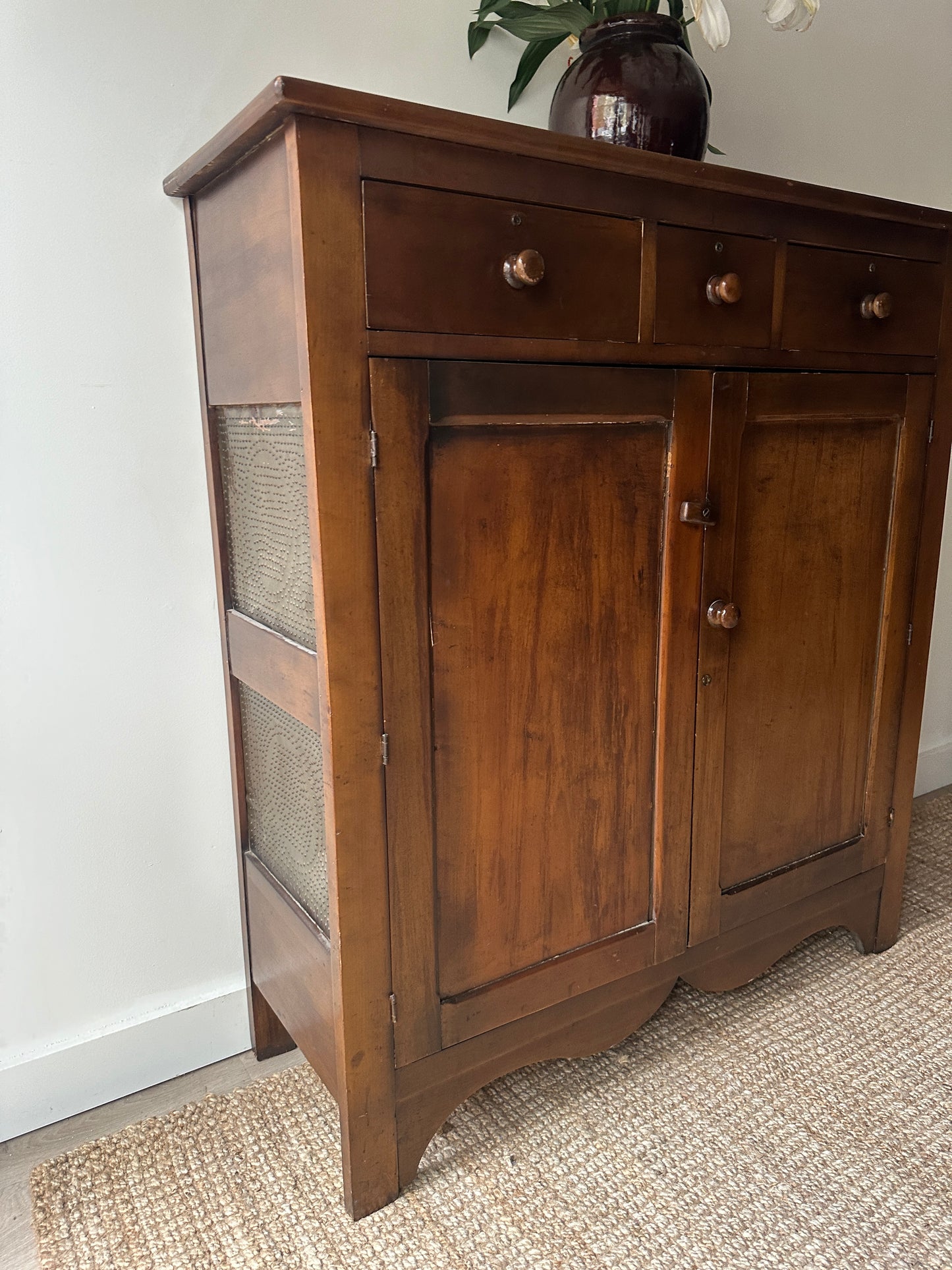 Punched tin pie cupboard