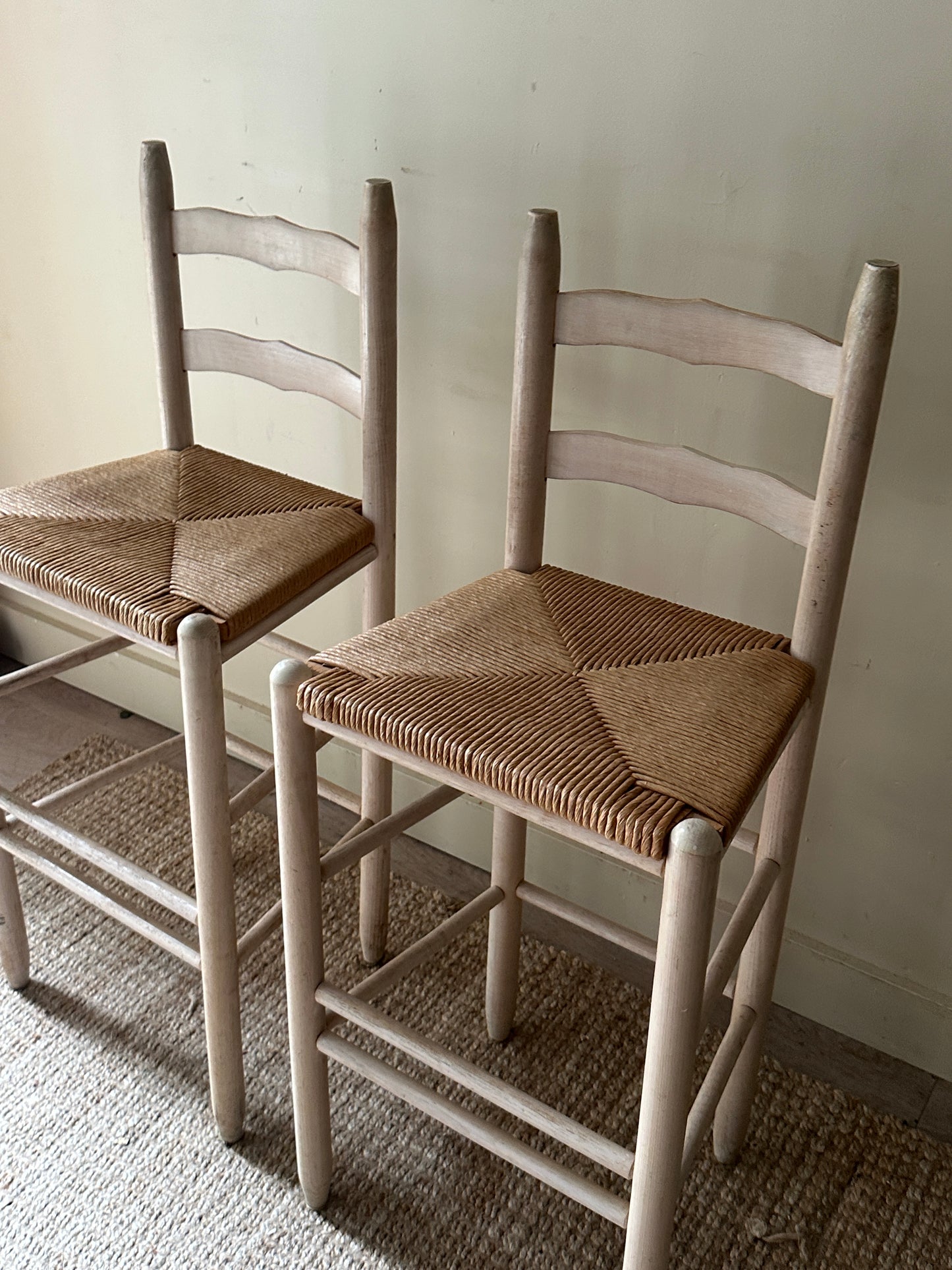 Rush bar stools. Sold as a pair.