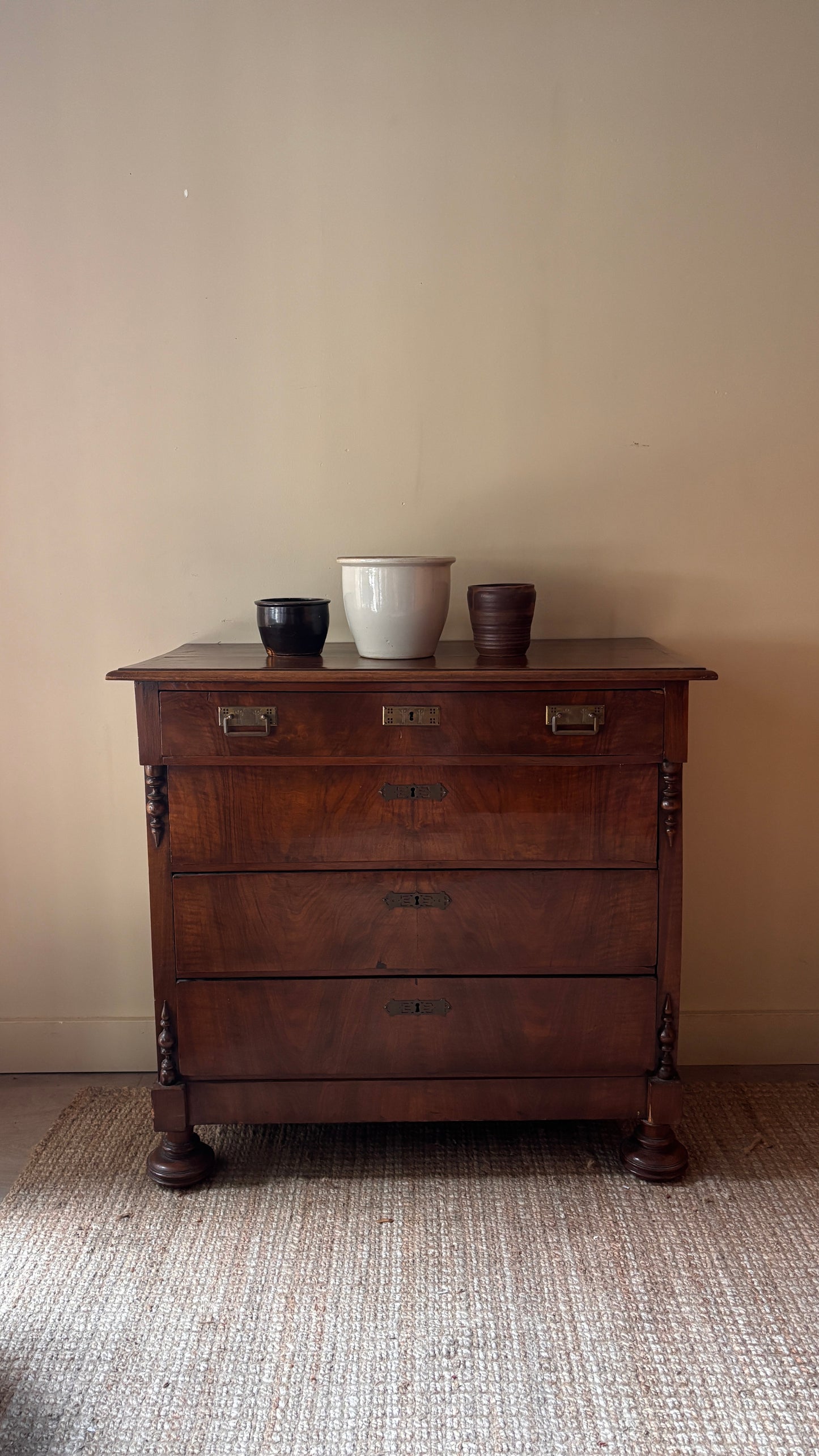 Walnut dresser with carved brass hardware