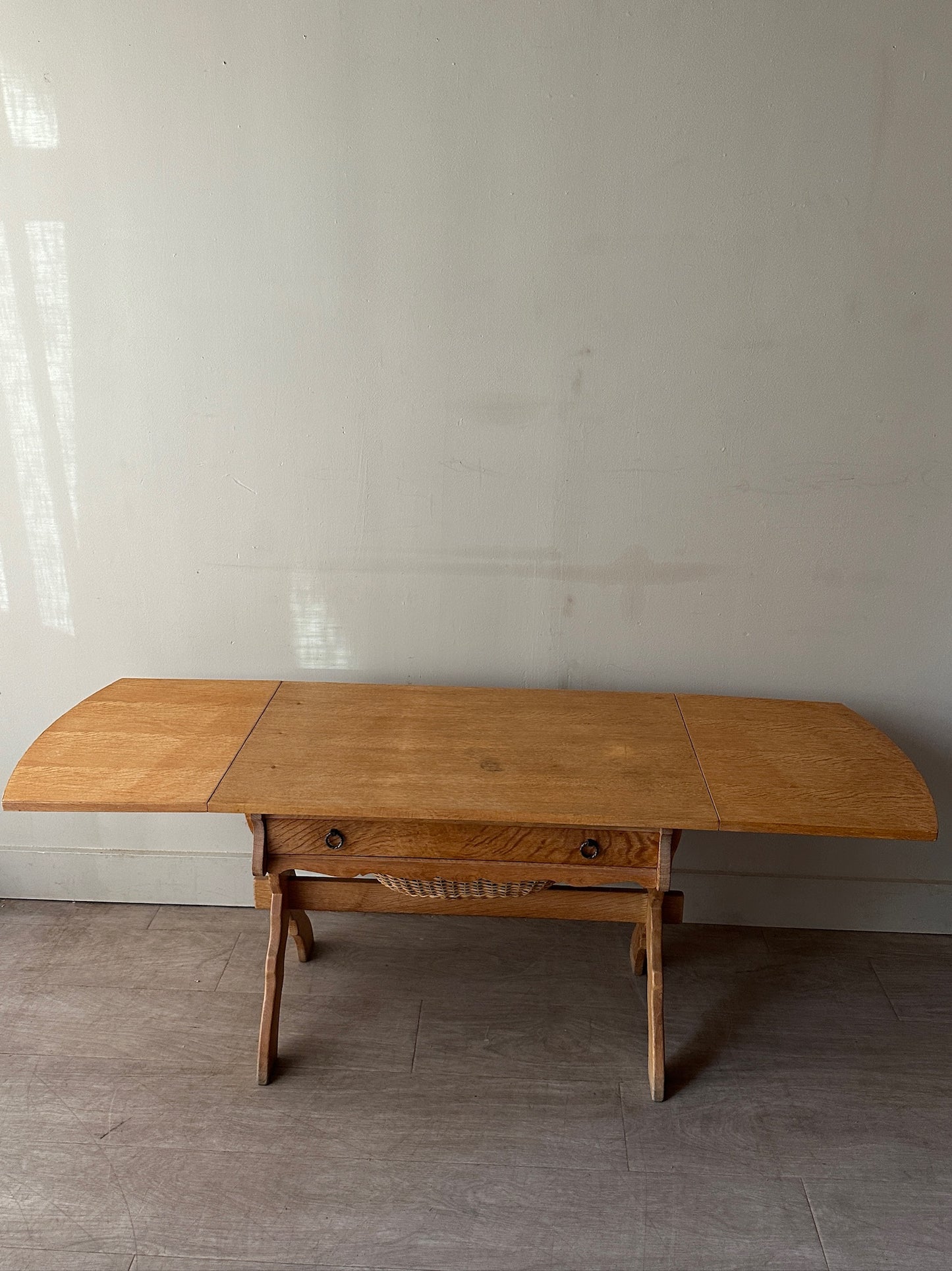 Danish oak drop leaf sewing table