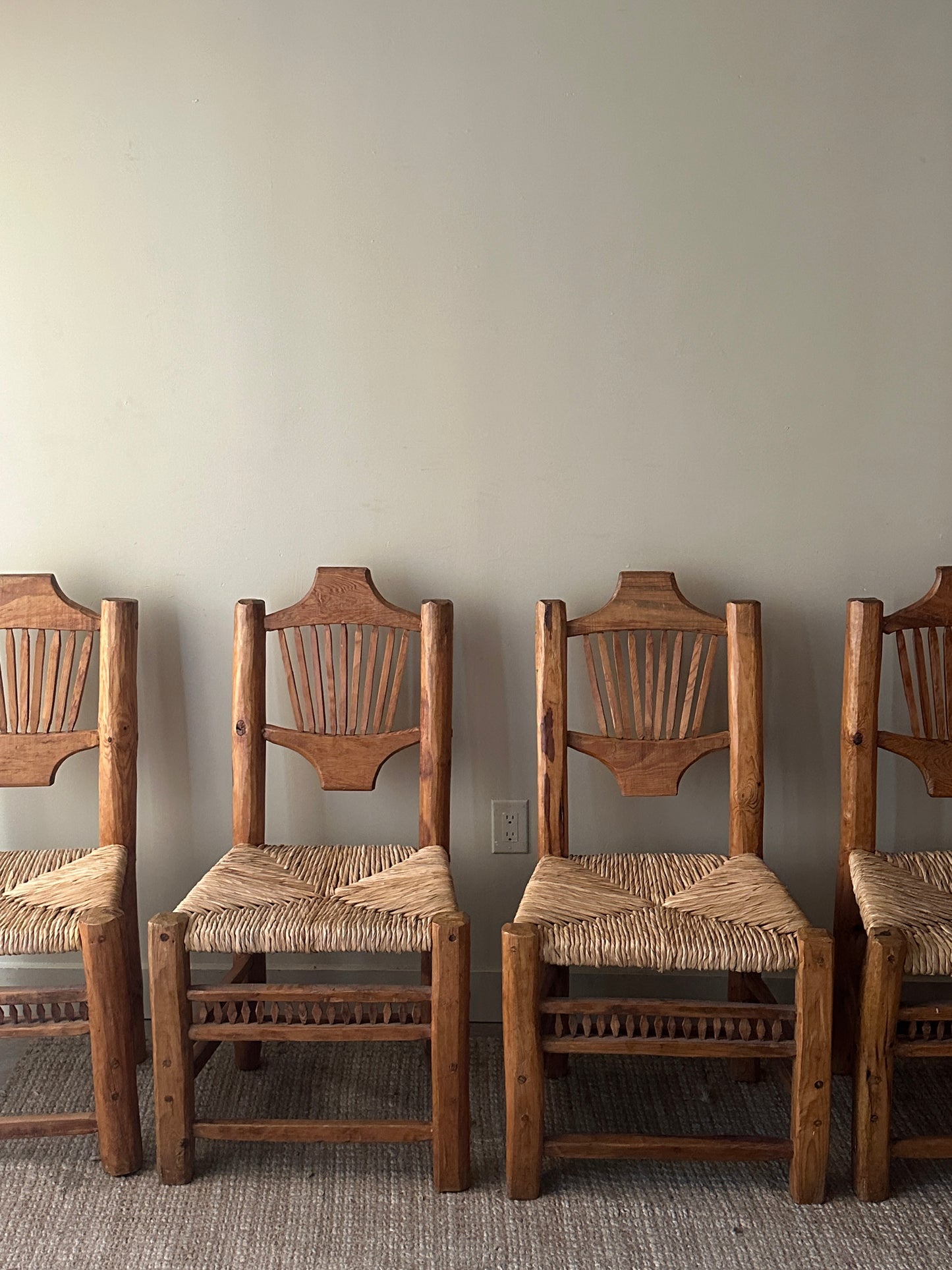 Pine rush dining chairs. (Set of 2)