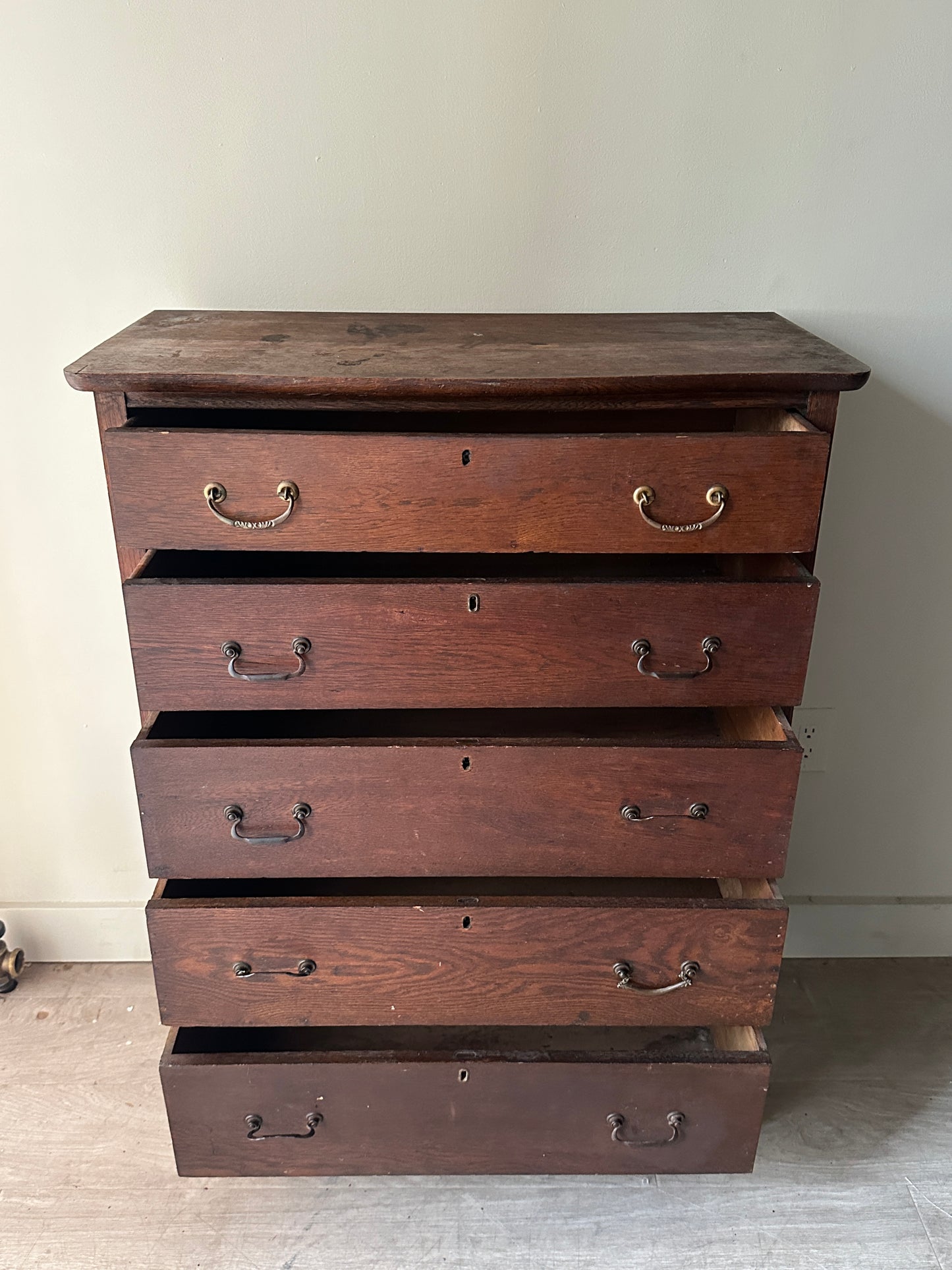 Oak dresser with brass handles - as is