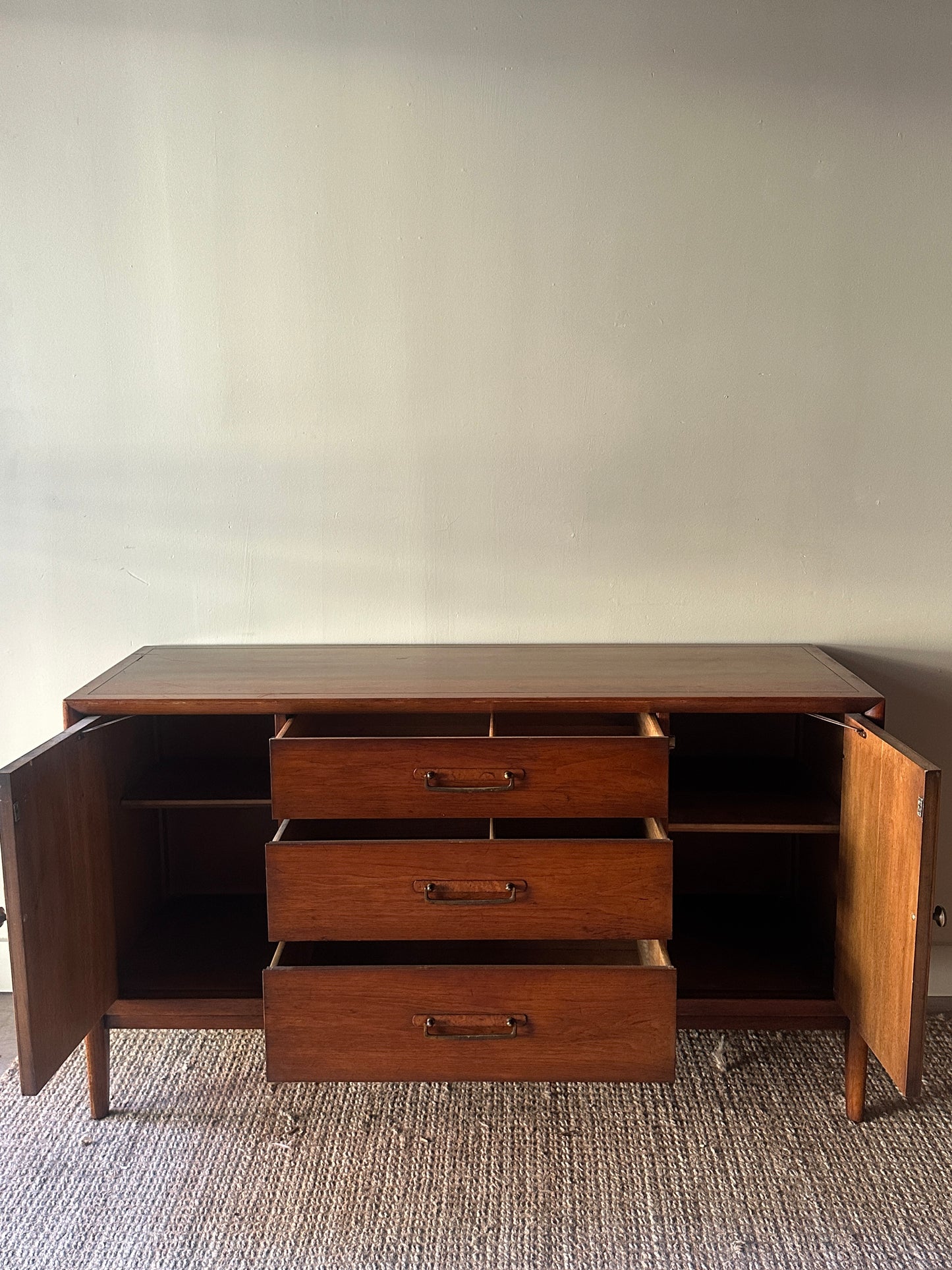 Walnut, brass knob credenza