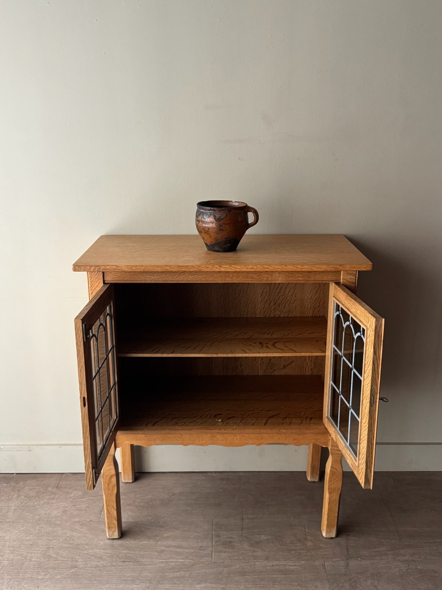 Danish oak & stained glass cabinet