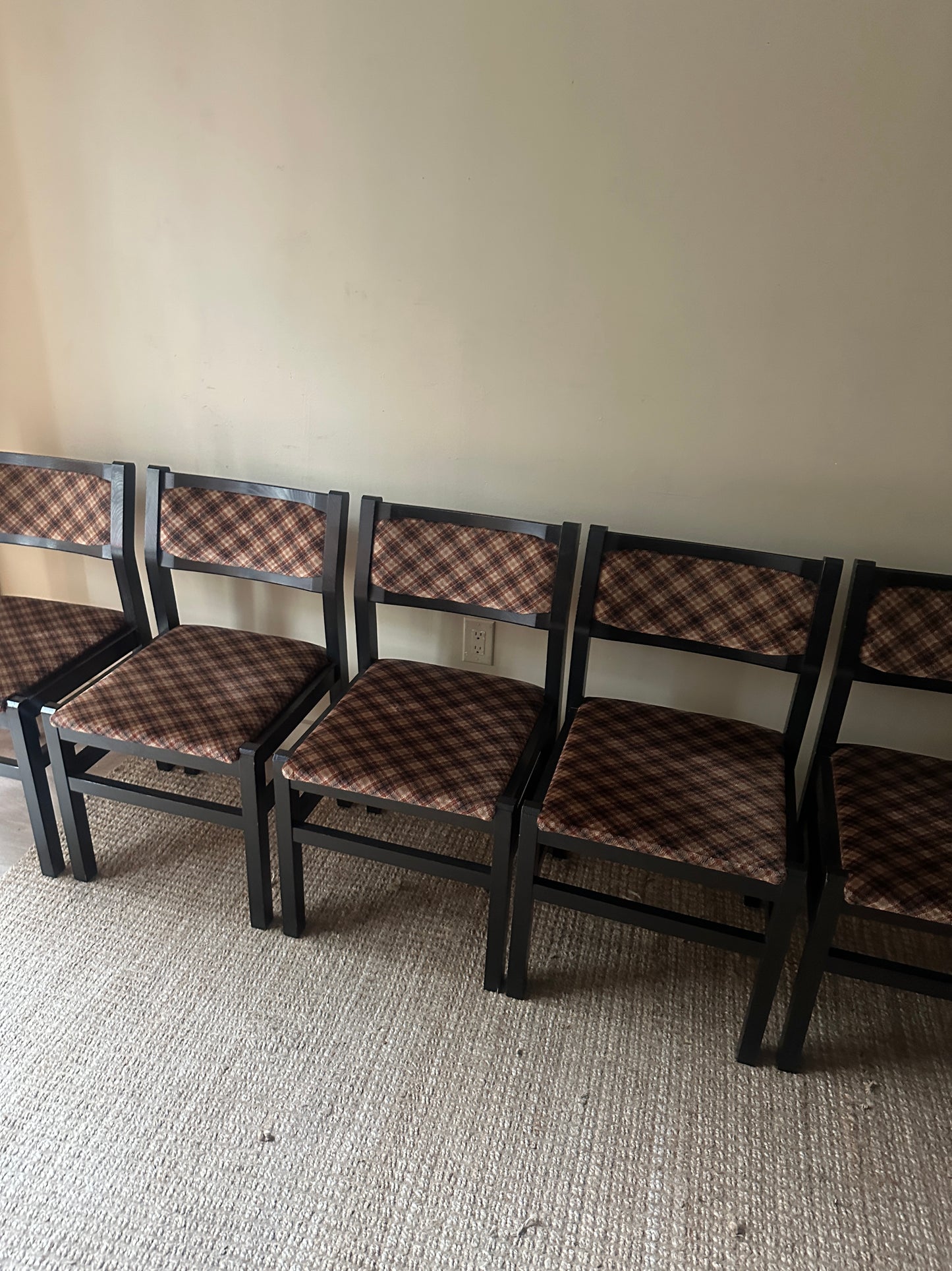 6 upholstered dining chairs. Sold in pairs.