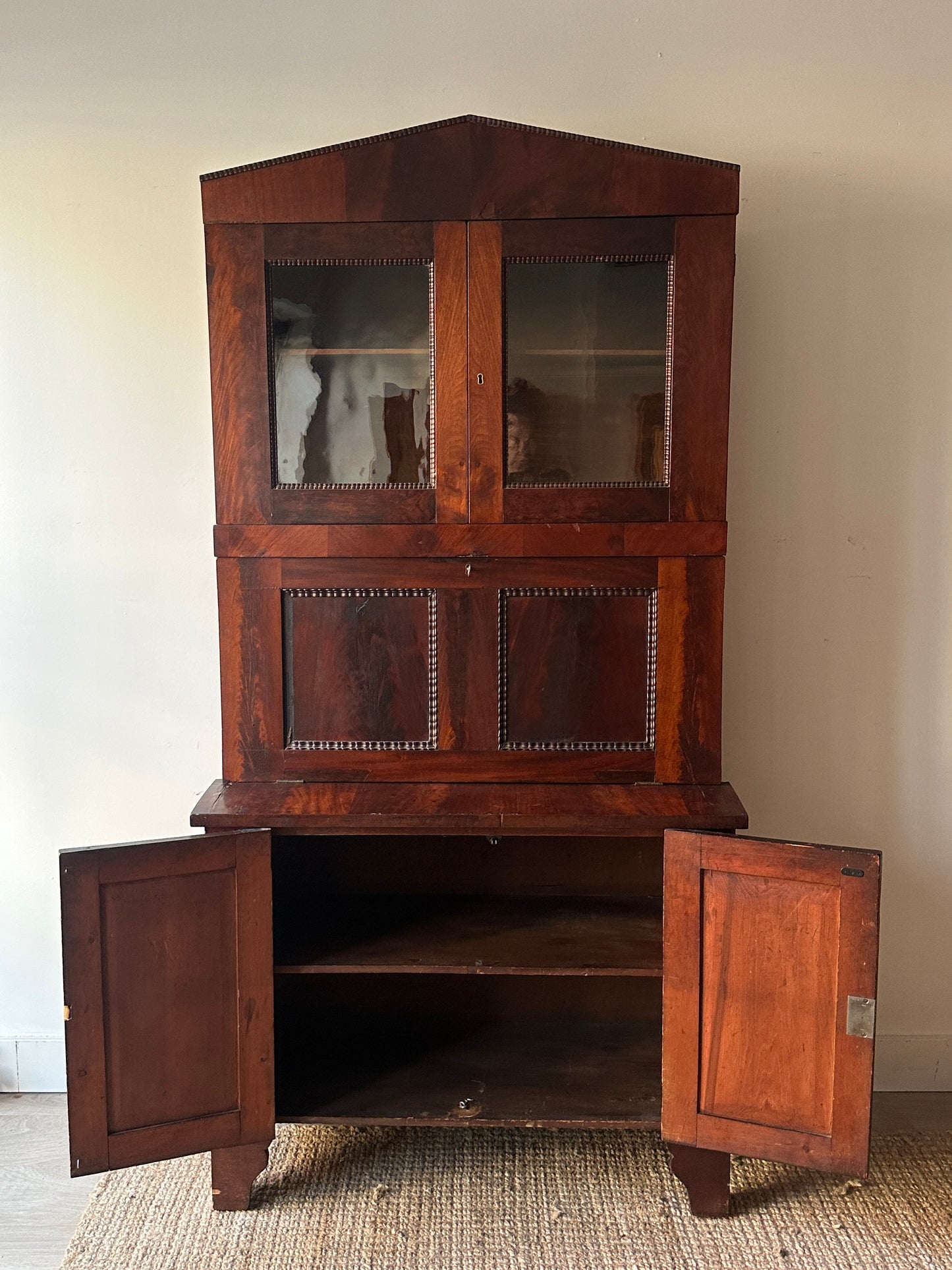 Burled mahogany secretary cabinet