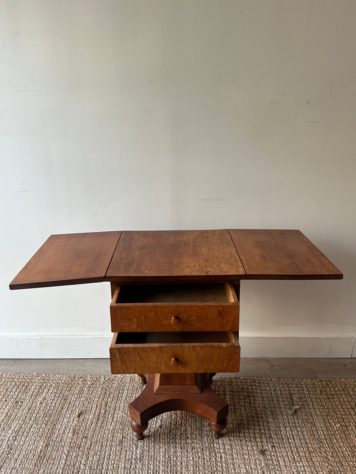 19th c. cherry and Birds Eye maple drop leaf stand