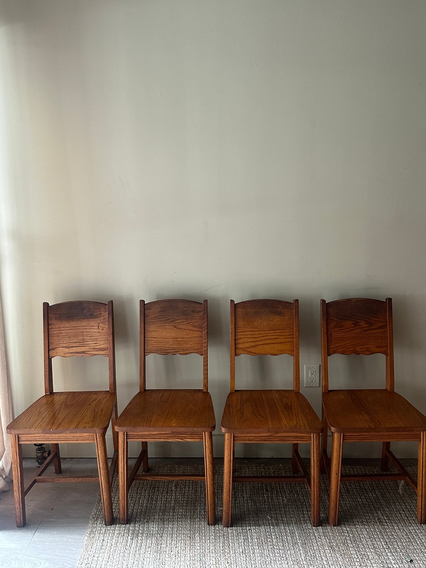 Pine dining chairs. Sold in pairs.