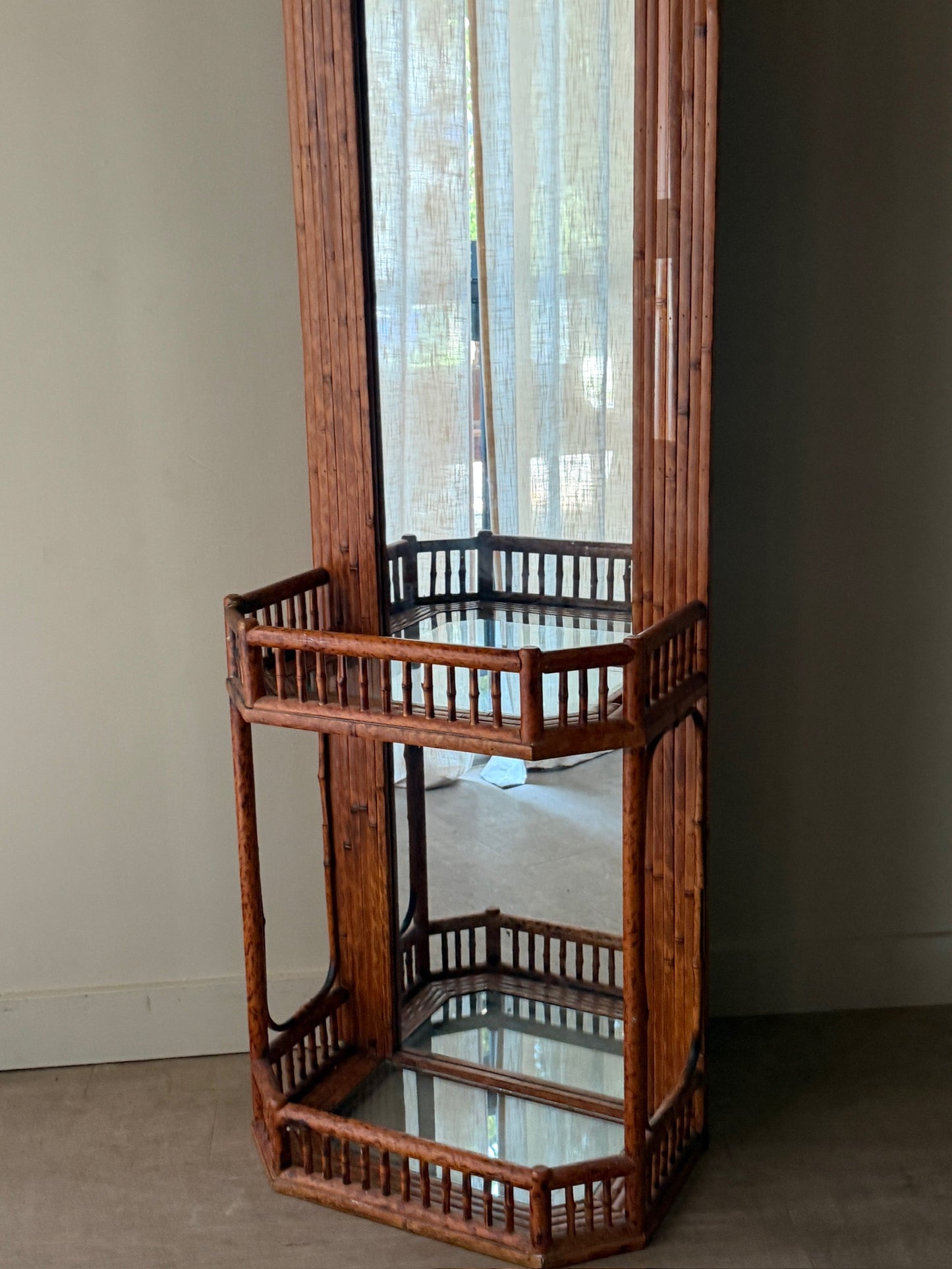Split bamboo hall mirror