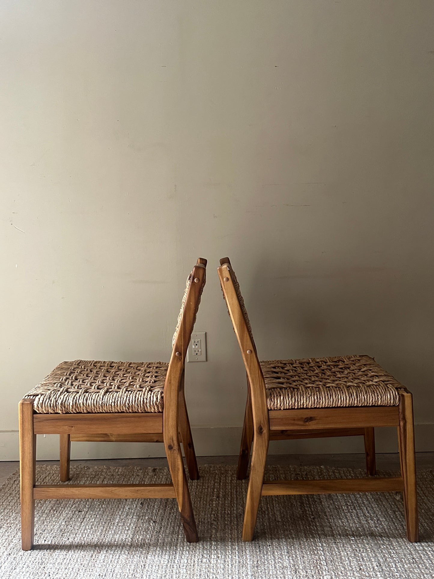 Woven mango wood chairs. Sold individually.