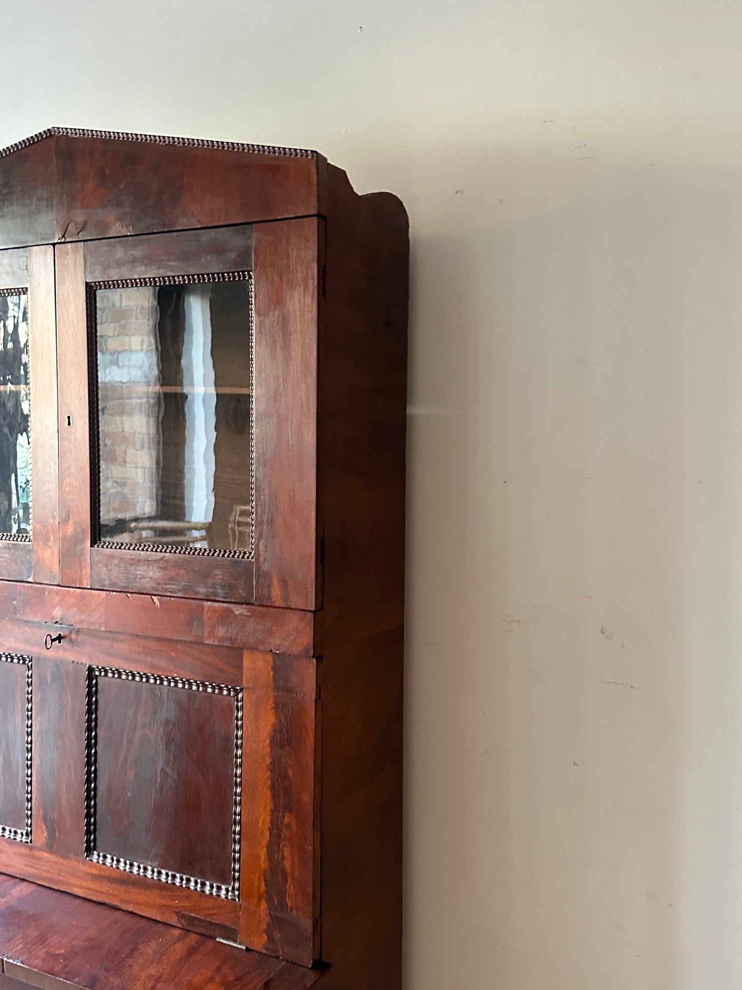 Burled mahogany secretary cabinet