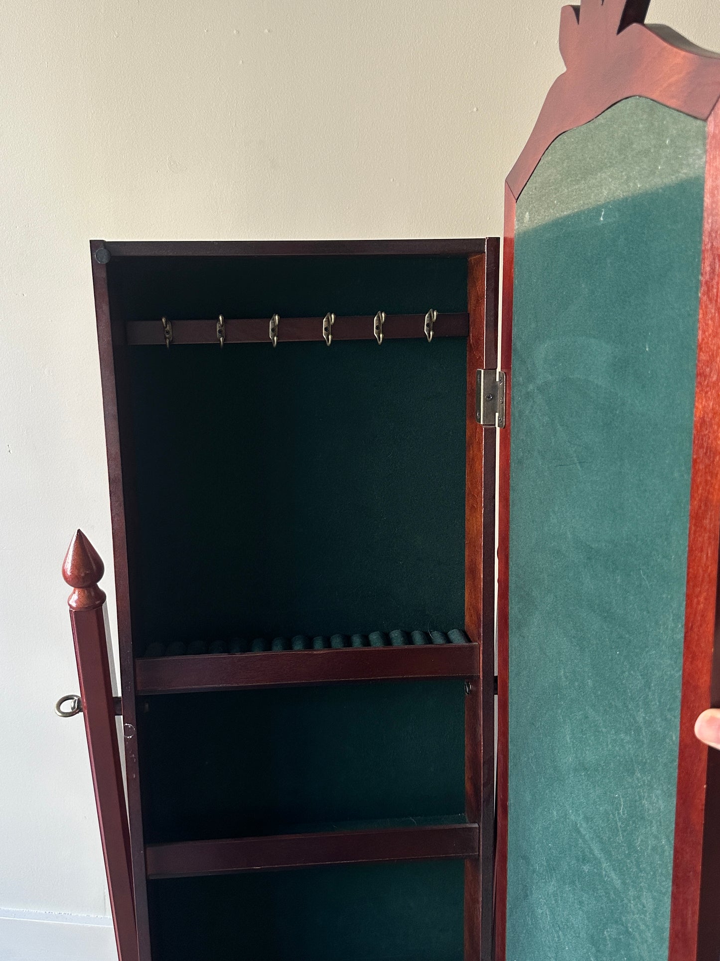 Mahogany Cheval mirror w jewelry cabinet