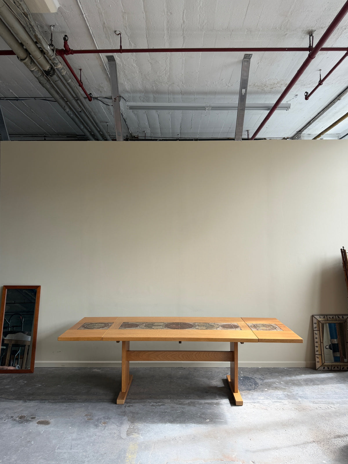 Poul Hermann Poulsen for Gangso Mobler Danish oak & tile dining table with extensions