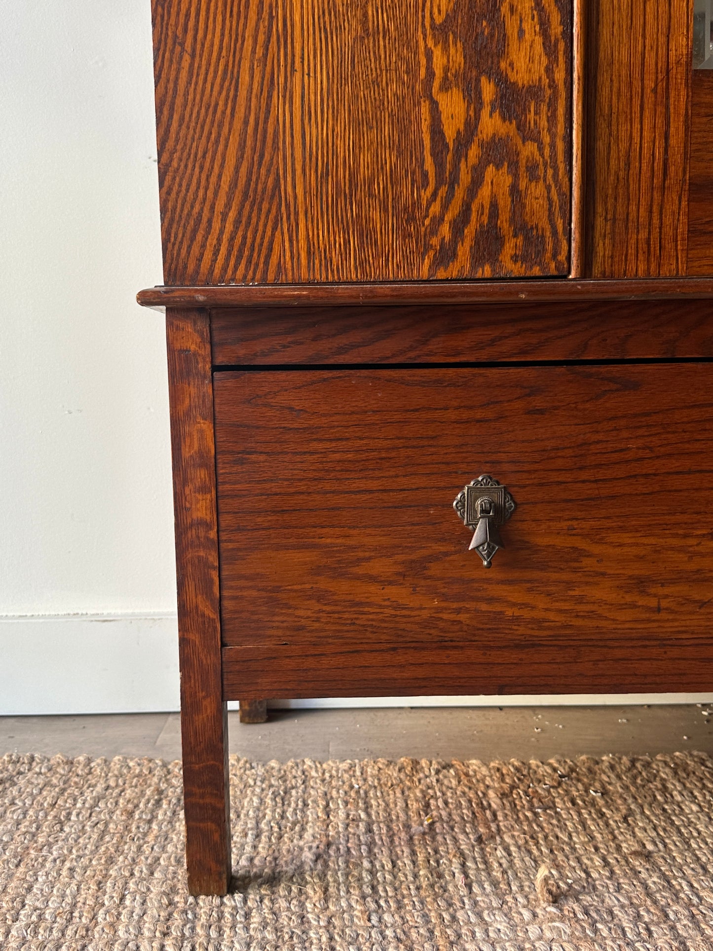 English Tiger oak armoire