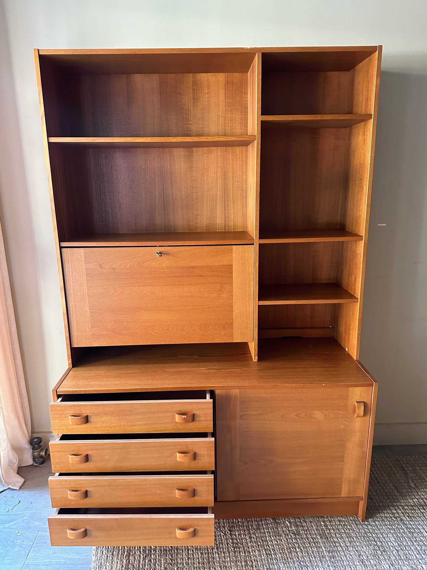 Two piece teak hutch