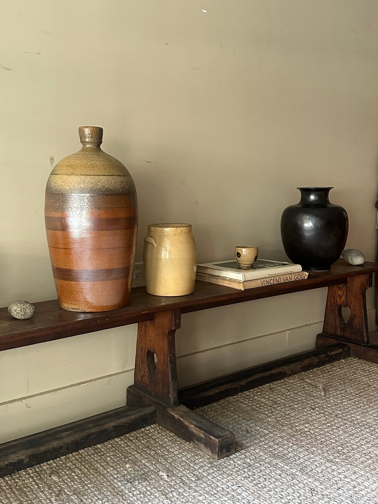 Long pine bench