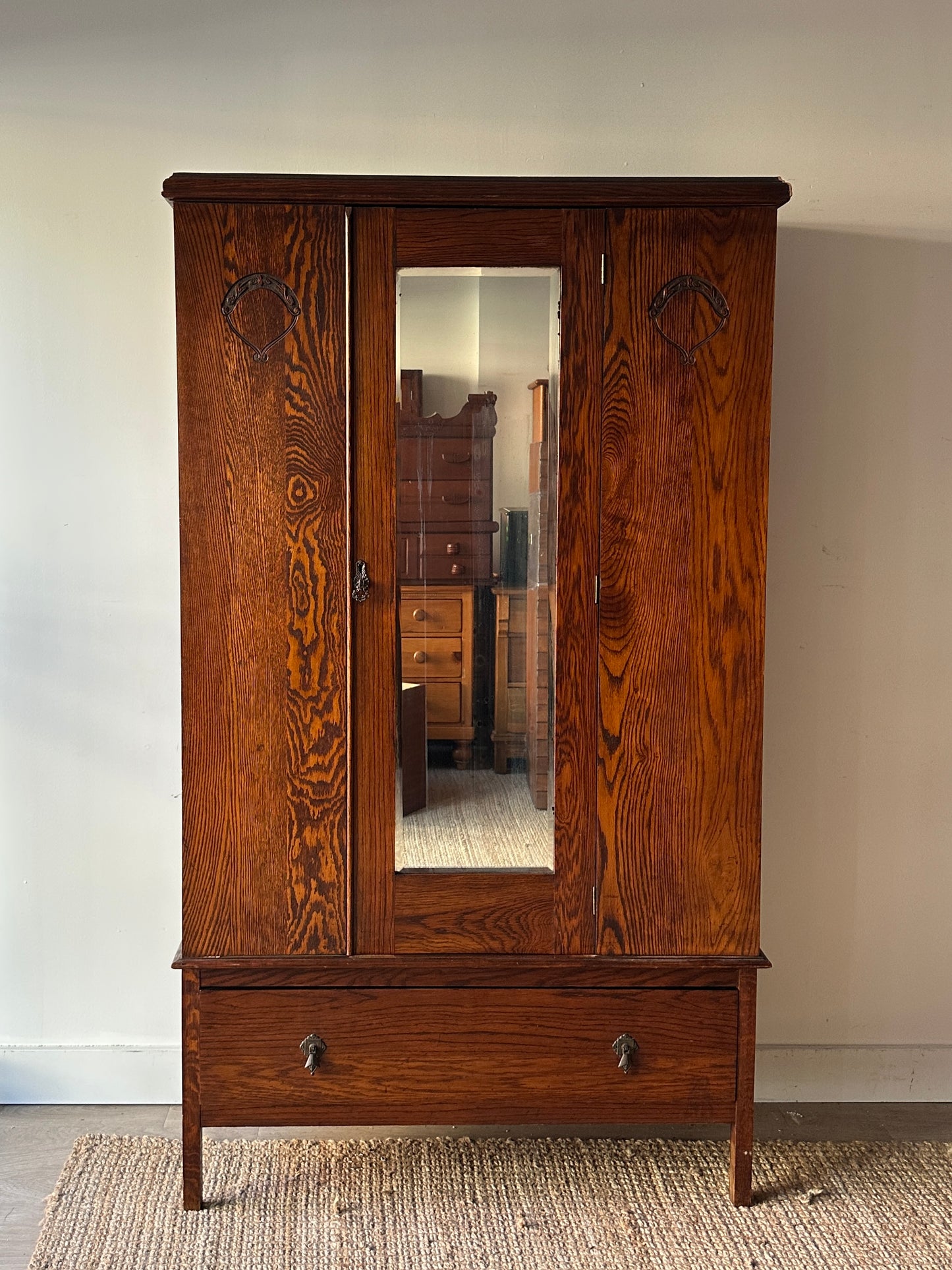 English Tiger oak armoire