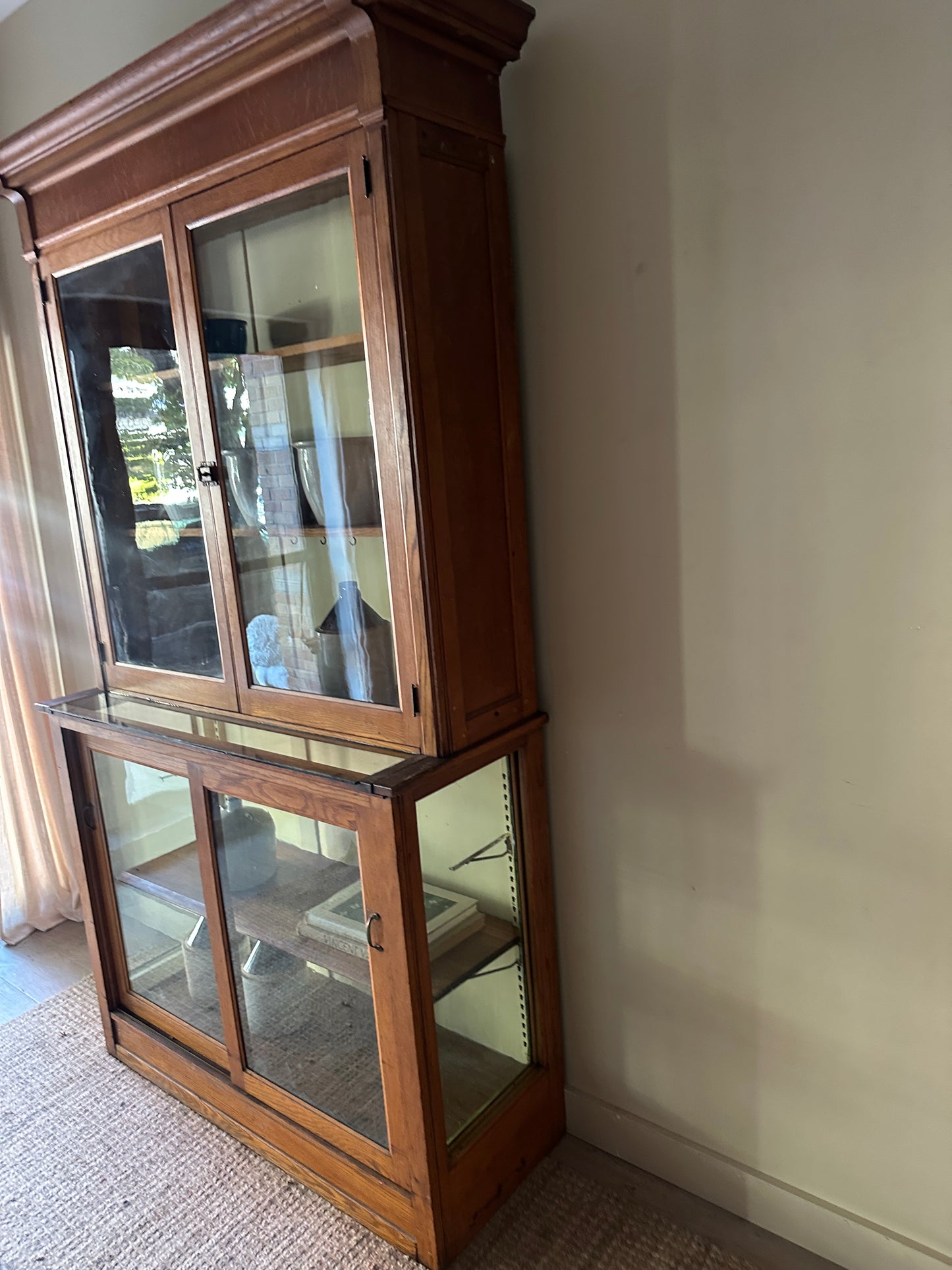 Two piece oak display case