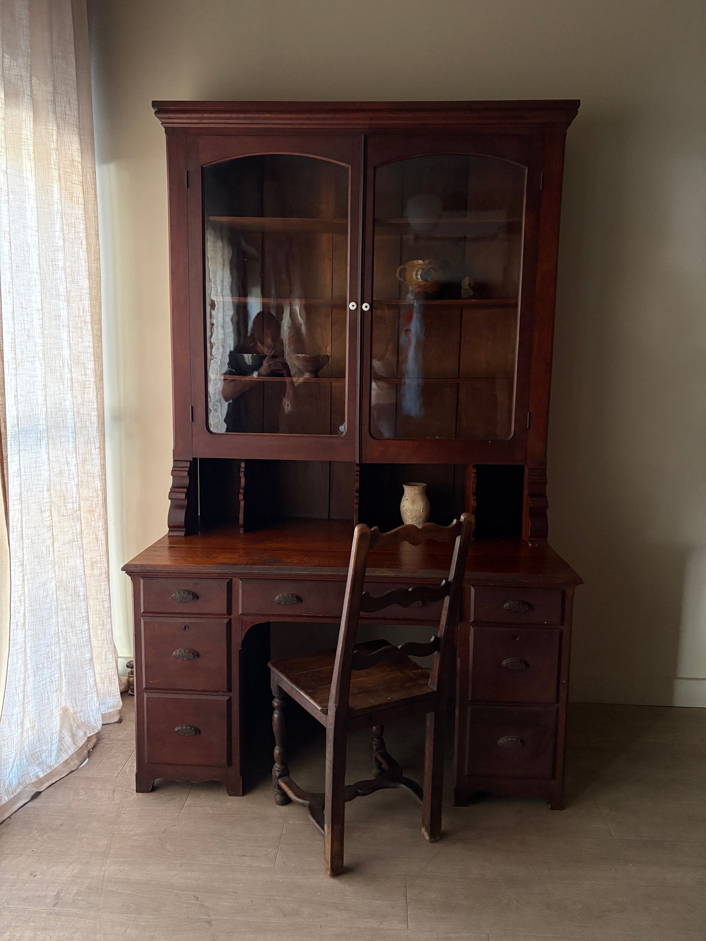 Victorian walnut two piece desk