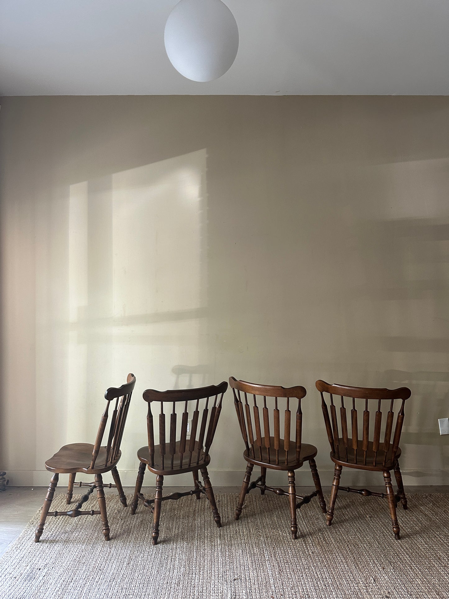 Pine dining chairs. Sold in pairs.