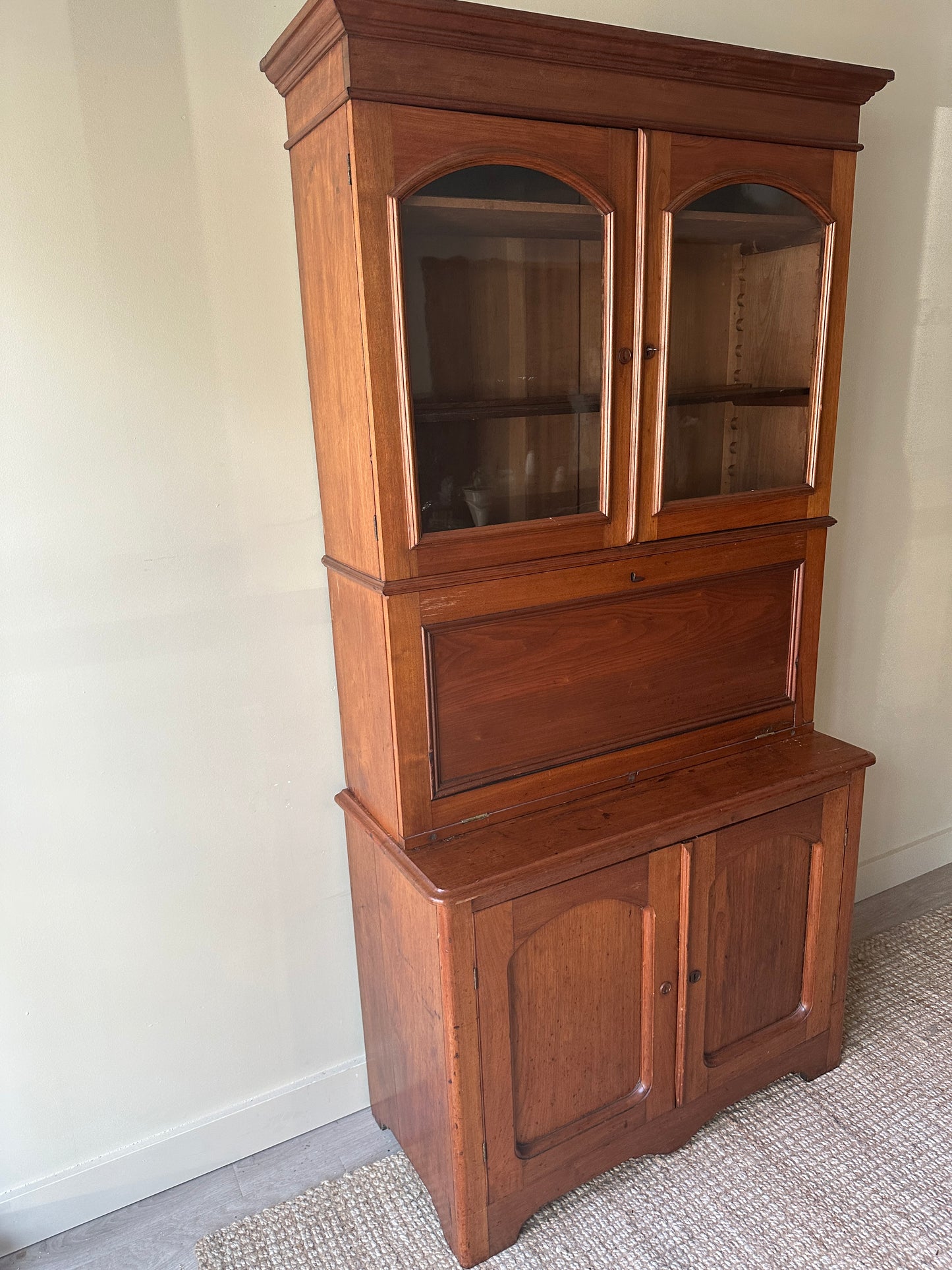 Two piece pine secretary hutch