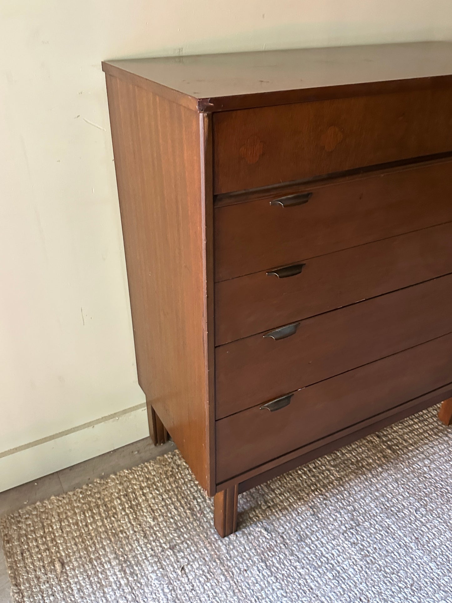 Walnut with laminate top dresser