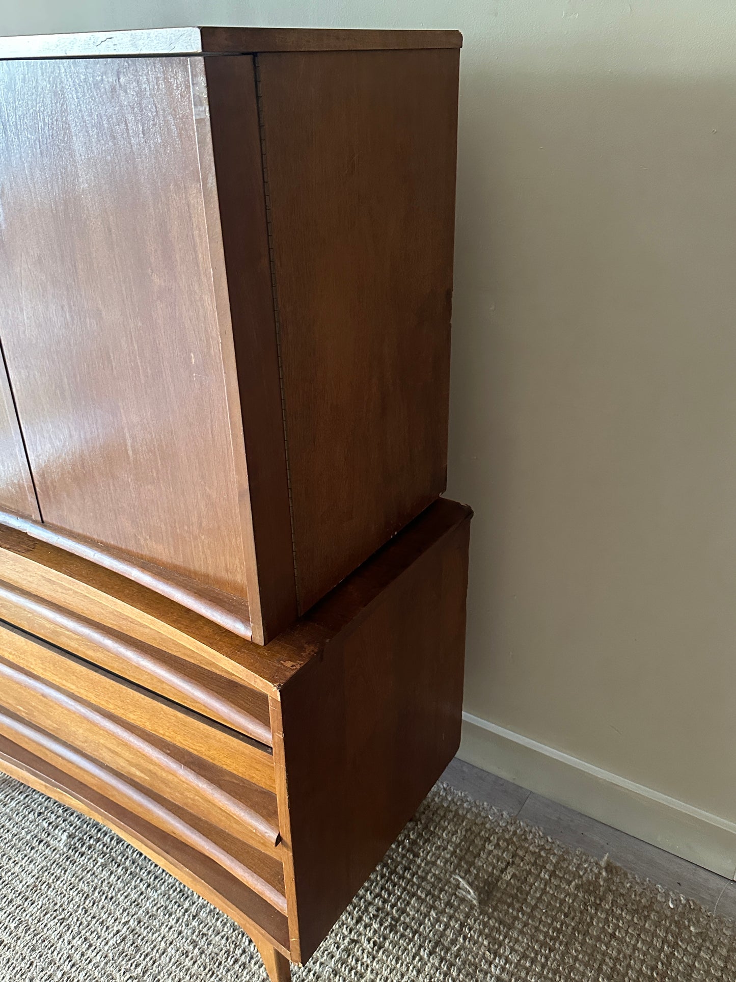 Walnut two piece tallboy. As is. Refinishing project.