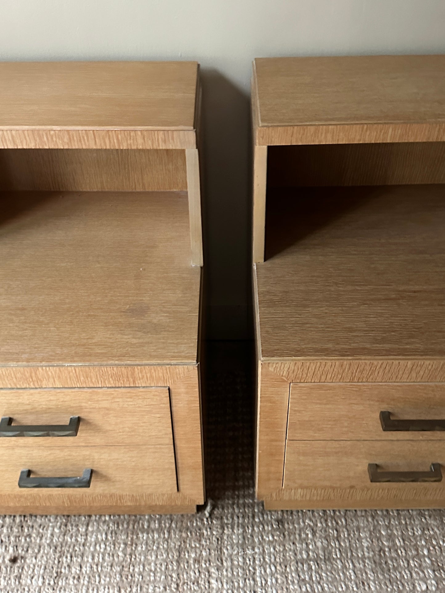 Blonde oak side tables. Sold individually.