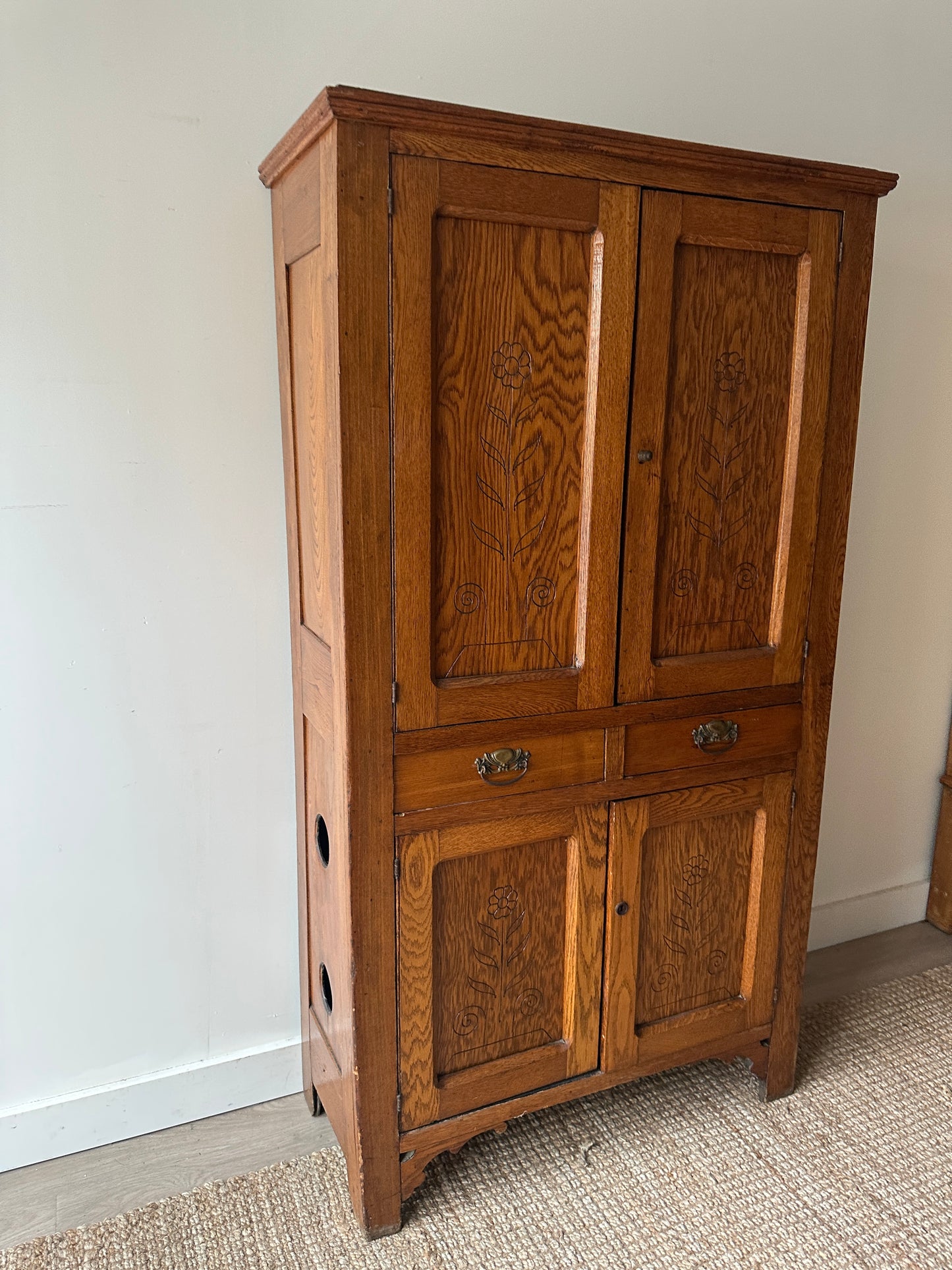 Carved golden oak hutch